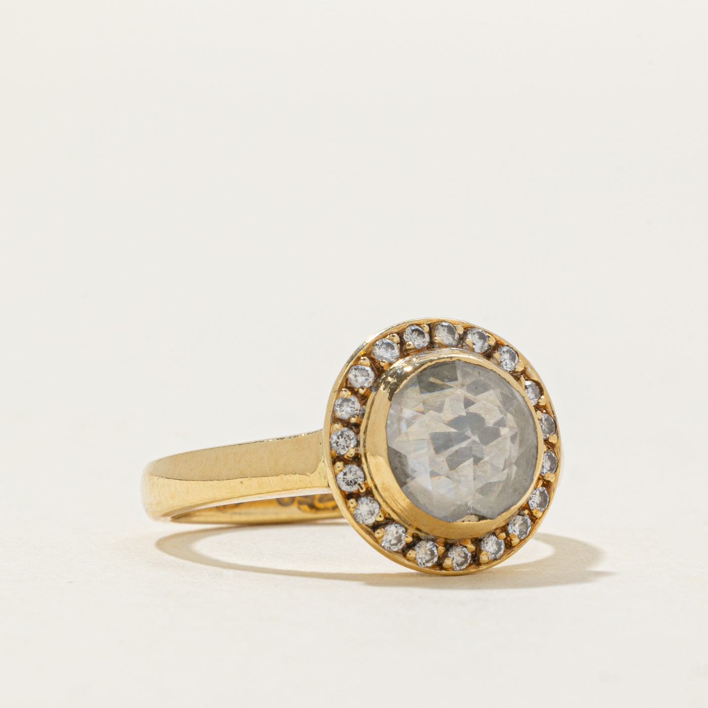 18k Rose Cut Diamond Halo Ring | 0.75ct I1 J/K, 0.15ctw | SZ 6.25