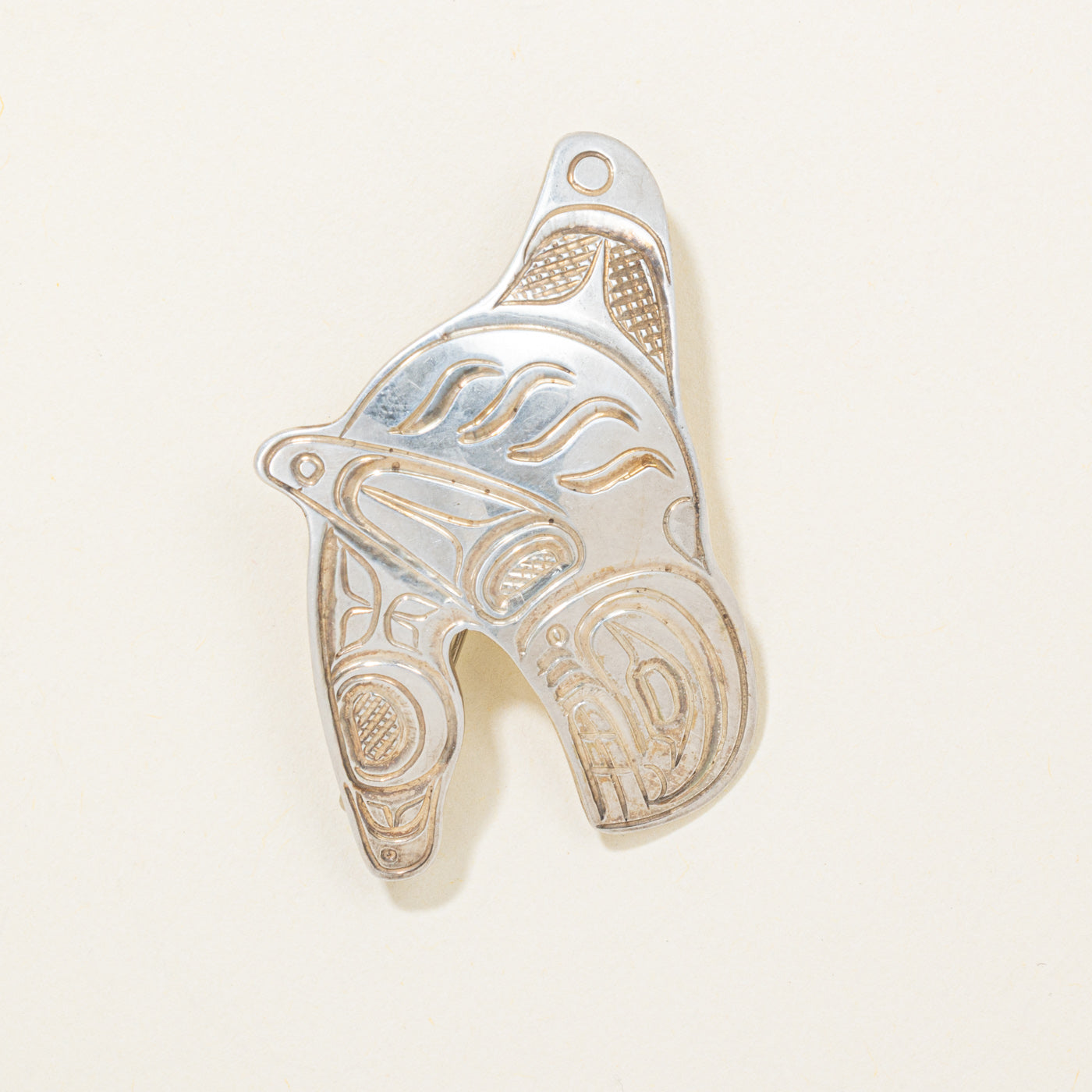 'Don Lancaster' Sterling Silver Indigenous Carved Orca Pendant & Brooch