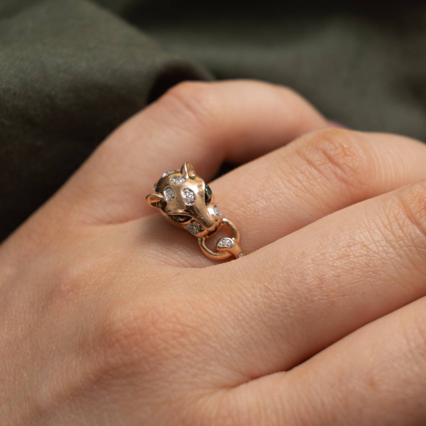 ‘Effy’ 14k Tsavorite Garnet & Diamond Panther Ring | 0.03ctw, 0.03ctw | SZ 7.25