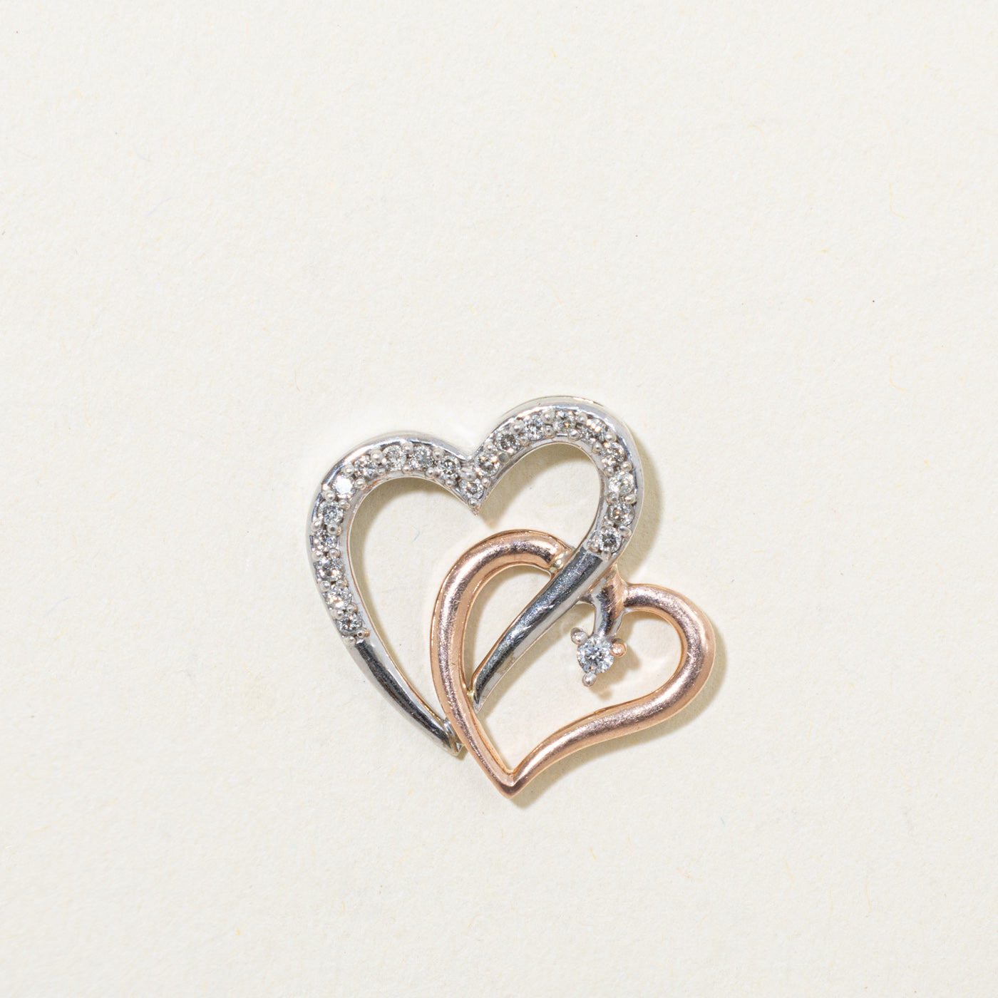 10k Two Tone Gold Diamond Hearts Pendant | 0.05ctw