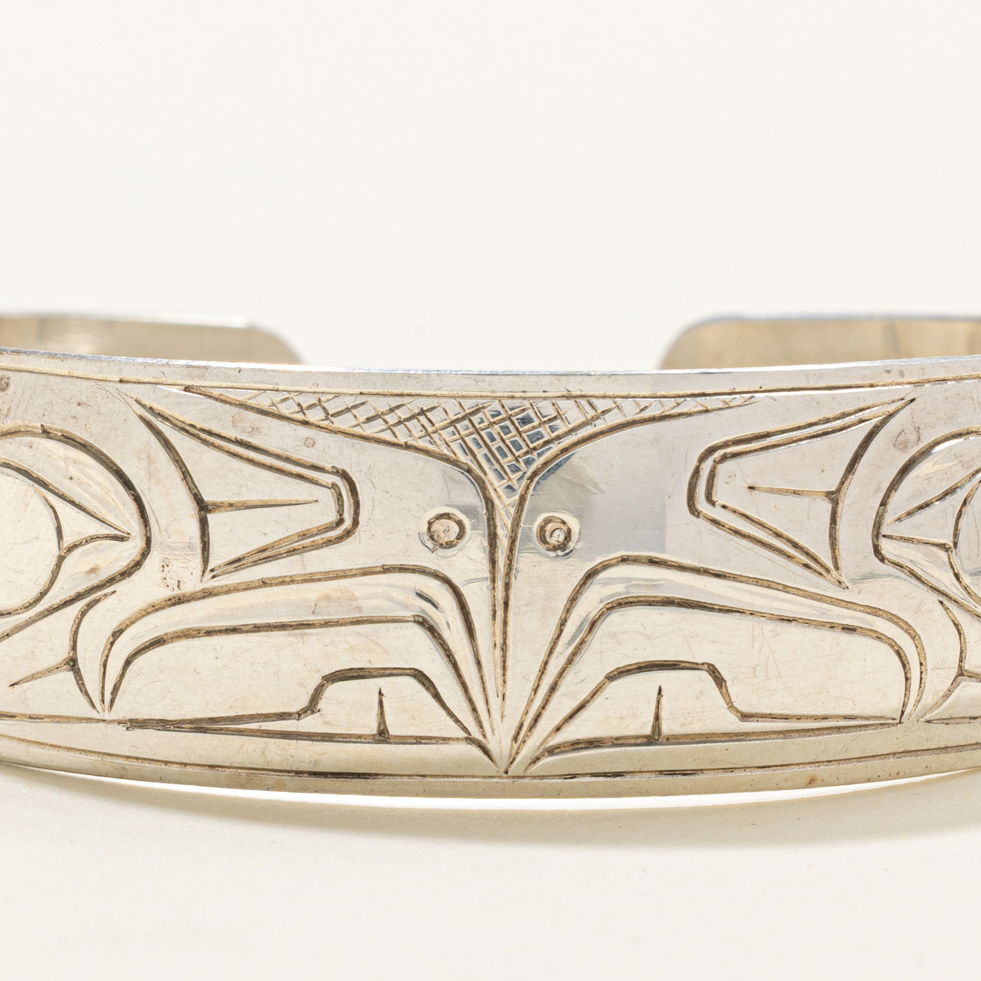 Sterling Silver Indigenous Carved Eagle Split Design Cuff | 6.5"