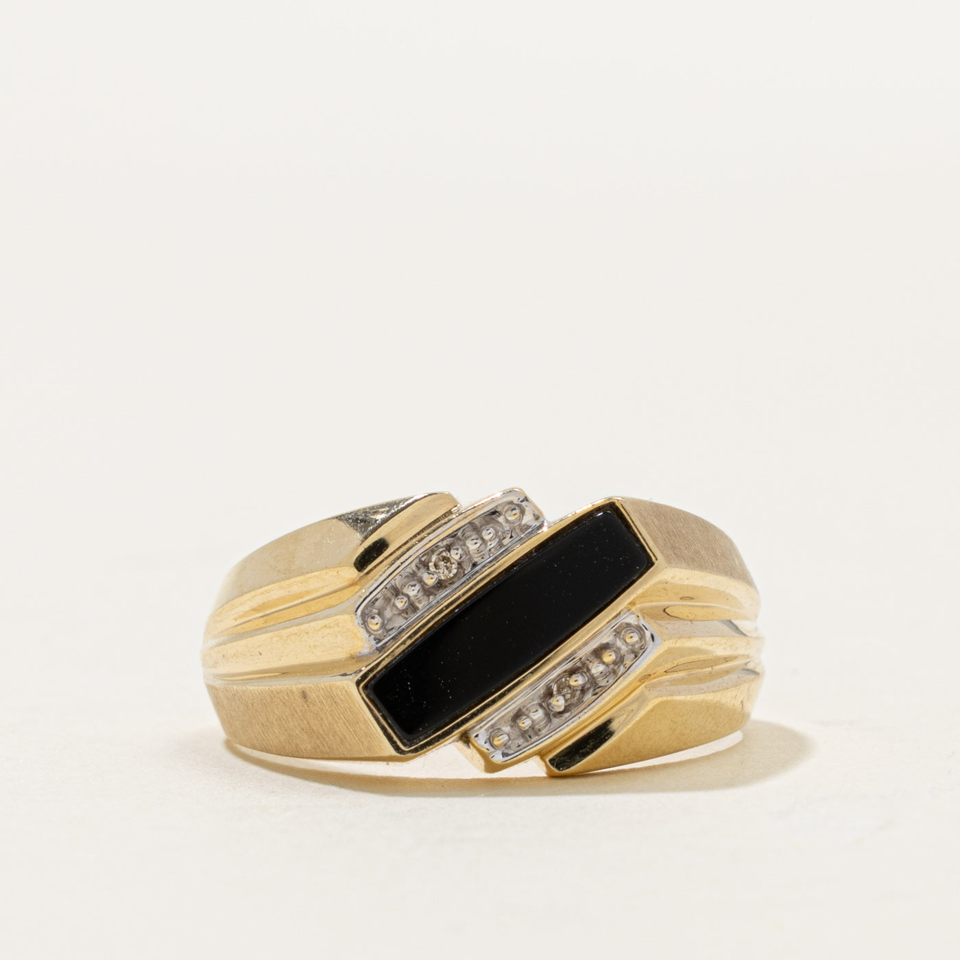 10k Onyx & Diamond Geometric Ring | 0.30ct, 0.01ctw | SZ 11.25