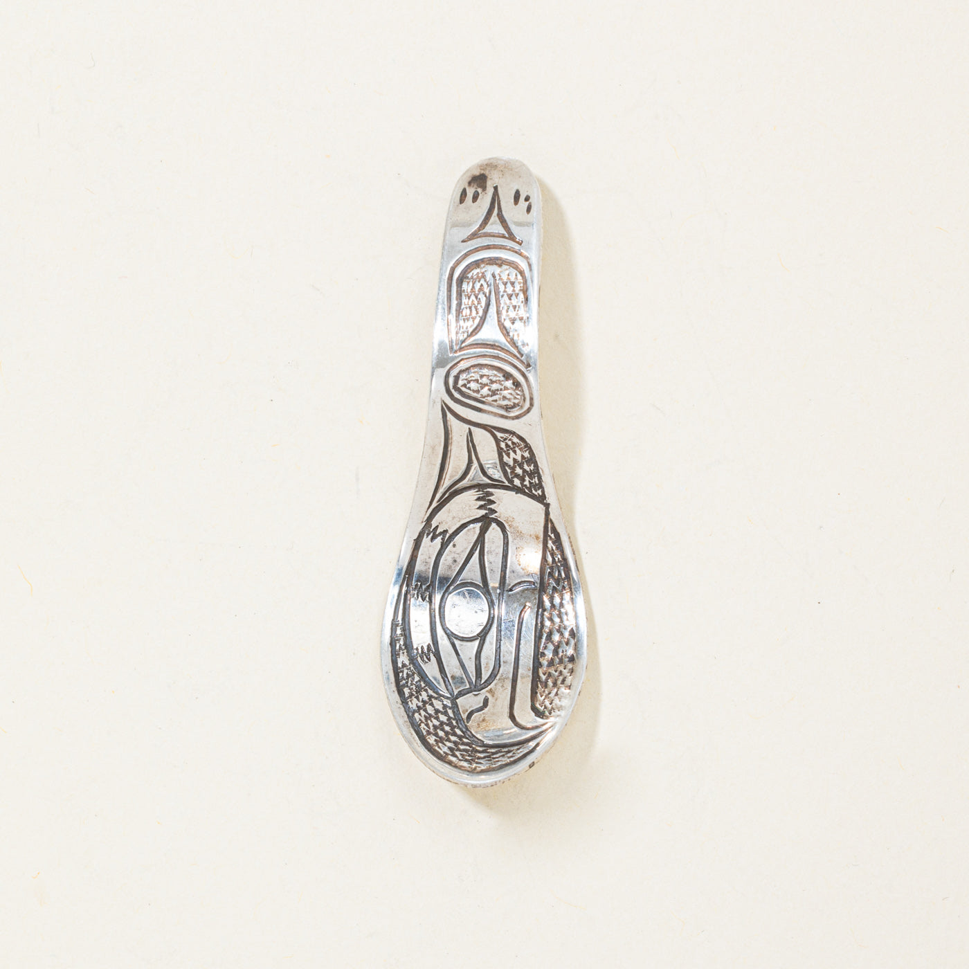 'Ray Dumont' Sterling Silver Indigenous Carved Eagle Spoon Pendant