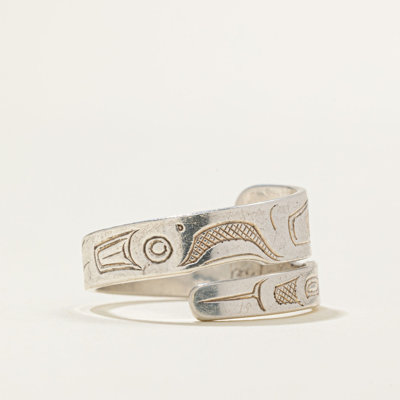 Sterling Silver Indigenous Carved Eagle Bypass Ring | SZ 8.0