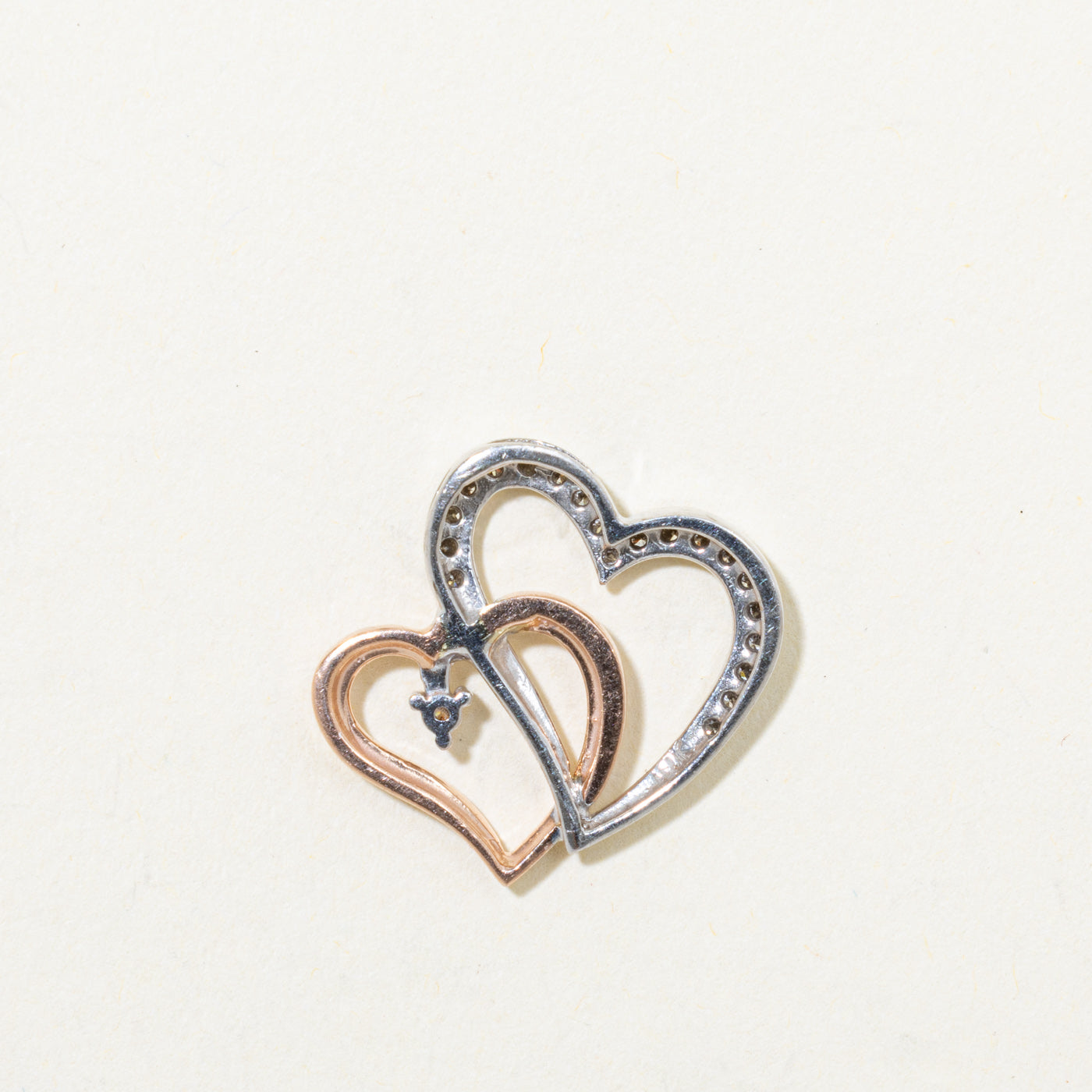10k Two Tone Gold Diamond Hearts Pendant | 0.05ctw