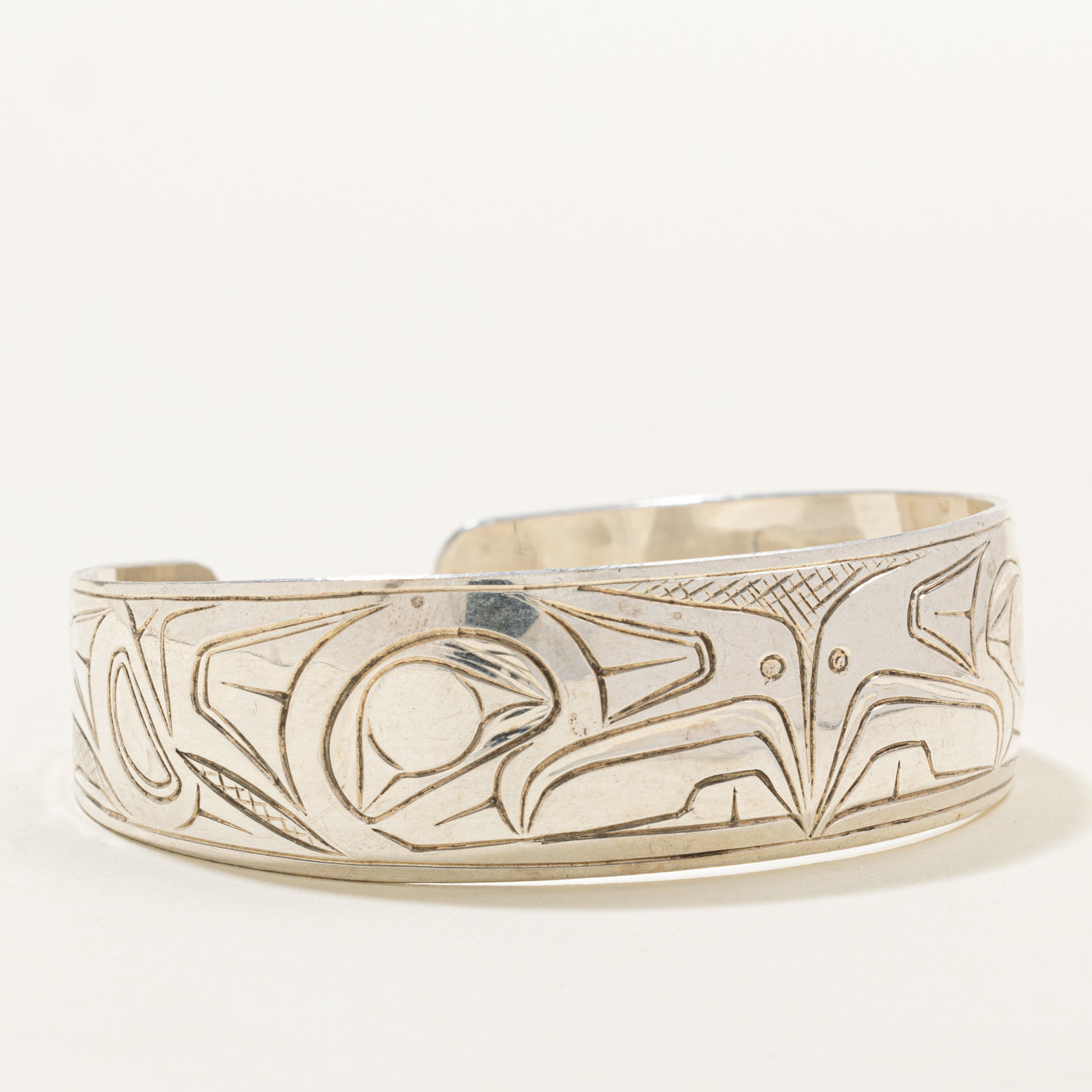 Sterling Silver Indigenous Carved Eagle Split Design Cuff | 6.5"