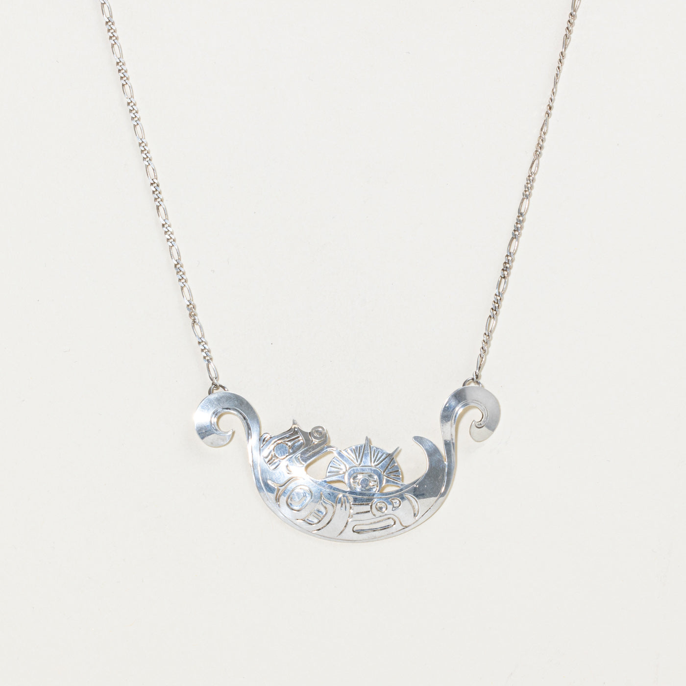 'Harold Alfred' Sterling Silver Indigenous Carved Sea Urchin & Otter Necklace