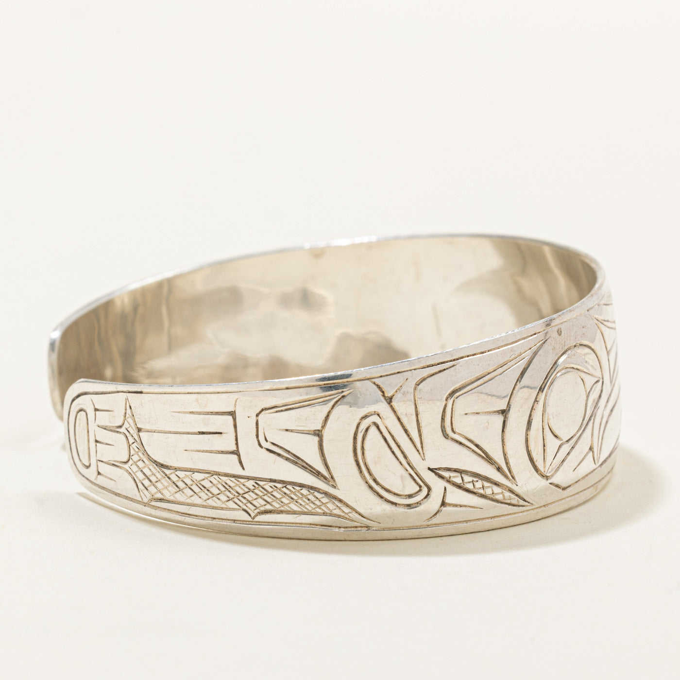 Sterling Silver Indigenous Carved Eagle Split Design Cuff | 6.5"