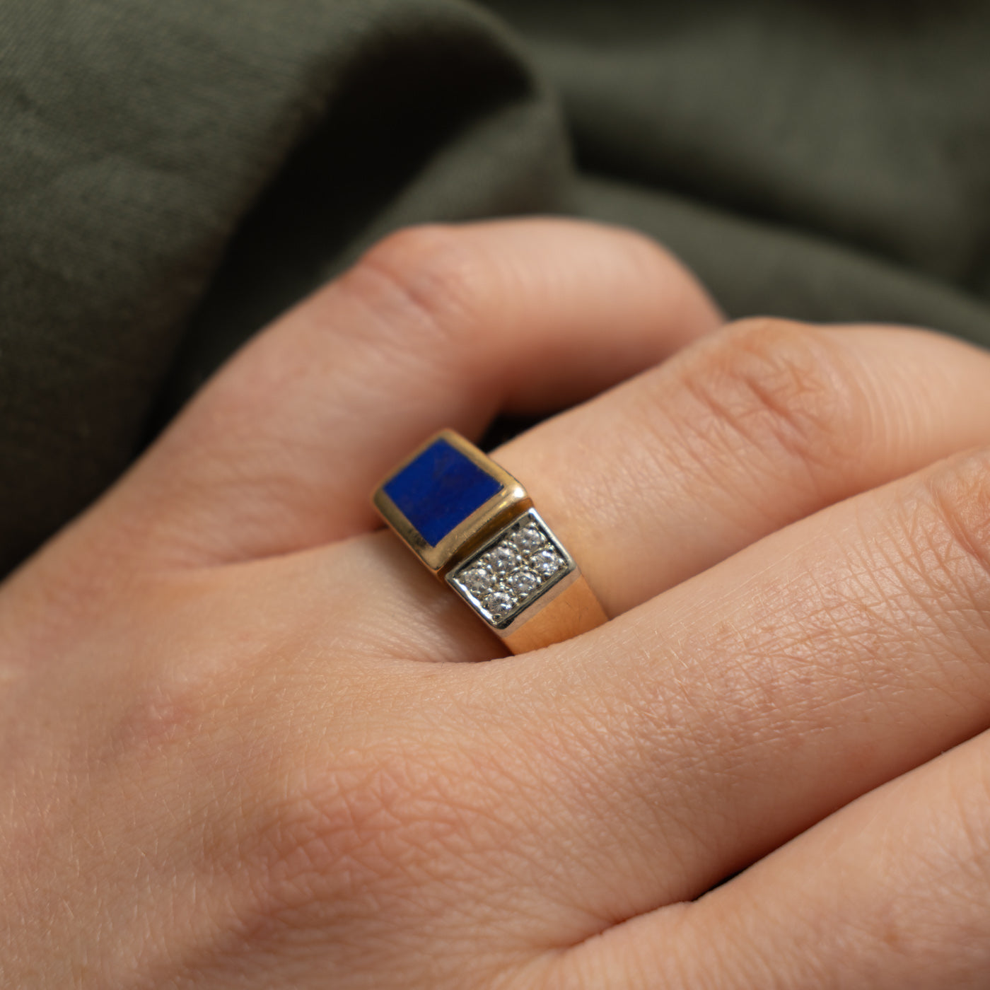 14k Lapis & Diamond Geometric Signet Ring | 0.35ct, 0.12ctw | SZ 6
