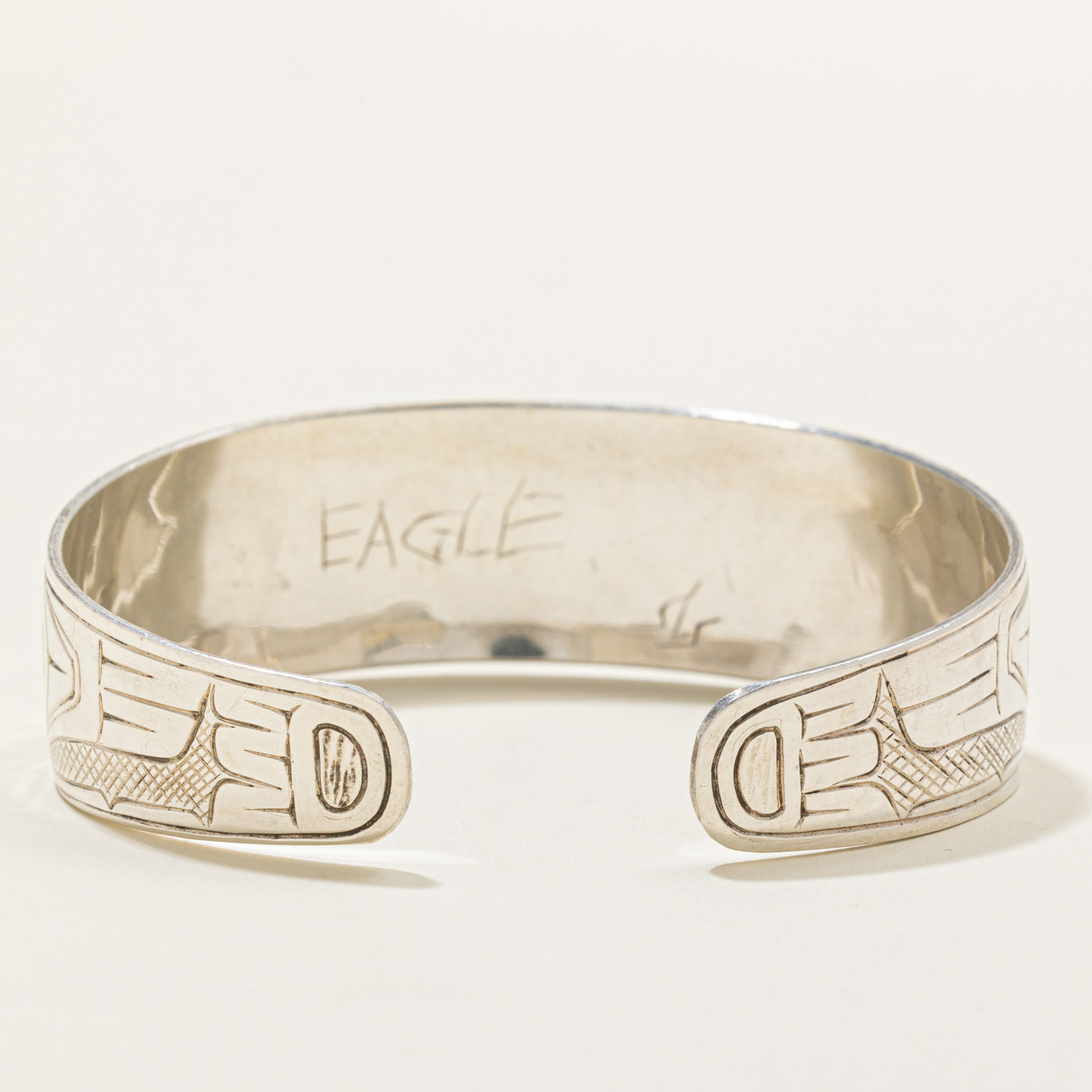 Sterling Silver Indigenous Carved Eagle Split Design Cuff | 6.5"