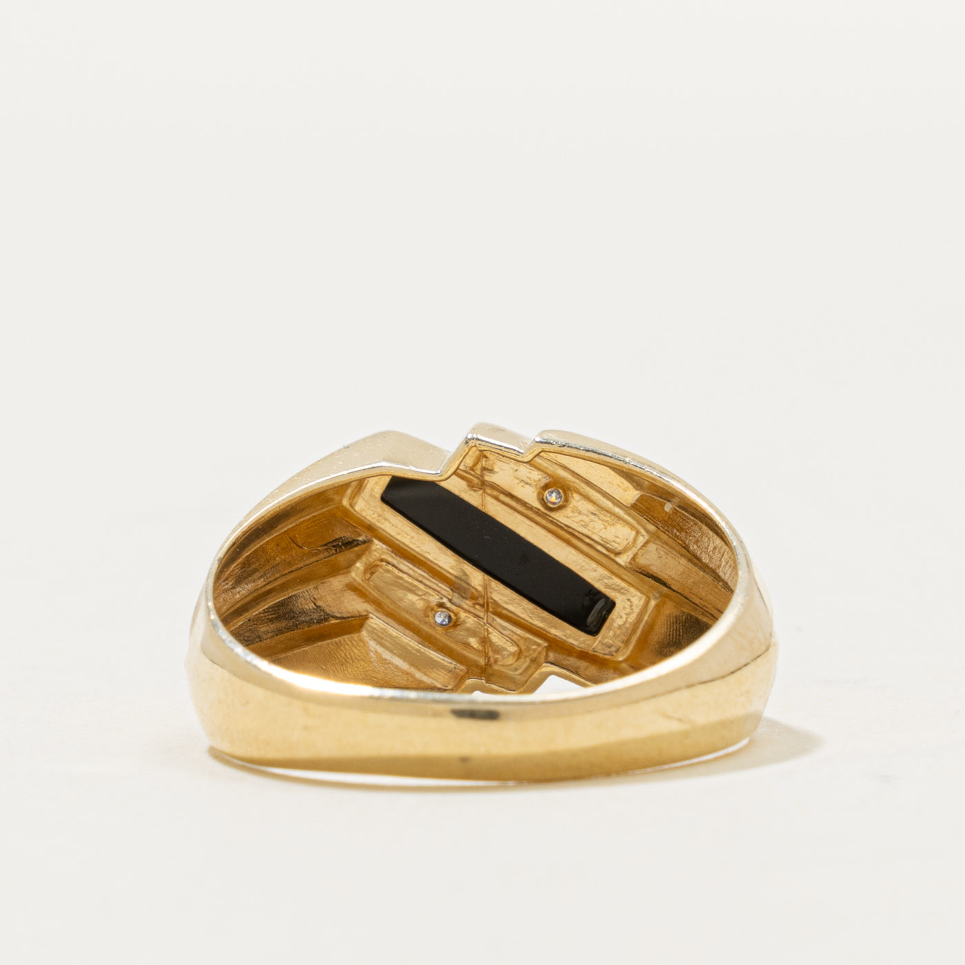 10k Onyx & Diamond Geometric Ring | 0.30ct, 0.01ctw | SZ 11.25
