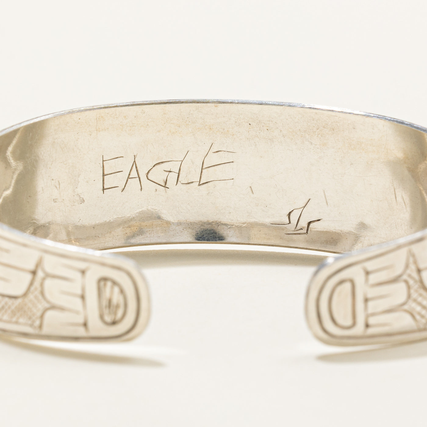 Sterling Silver Indigenous Carved Eagle Split Design Cuff | 6.5"