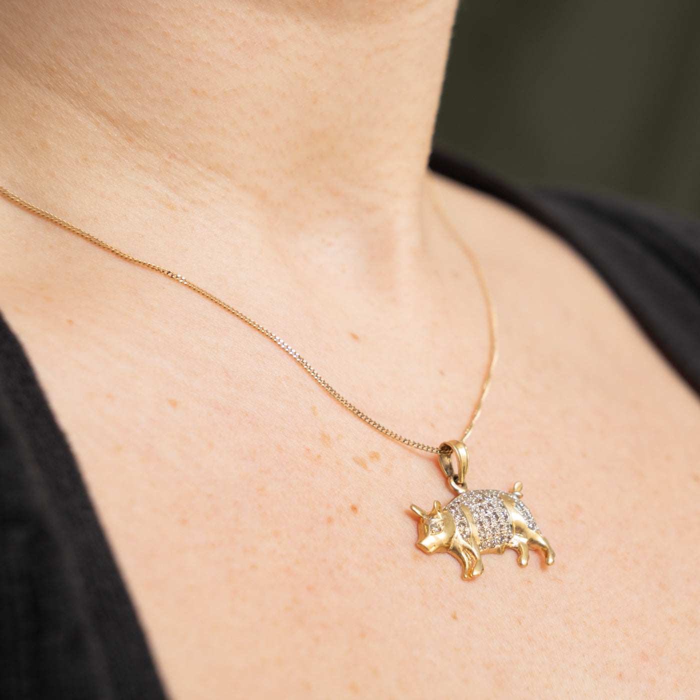 14k Diamond Pig Pendant | 0.59ctw