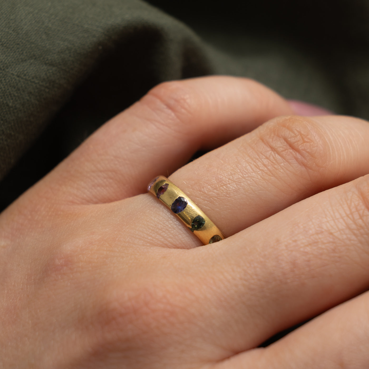 18k Eternity Flush Set Multi Colour Synthetic Sapphire Band | 1.40ctw | 4.00mm | SZ 5.25