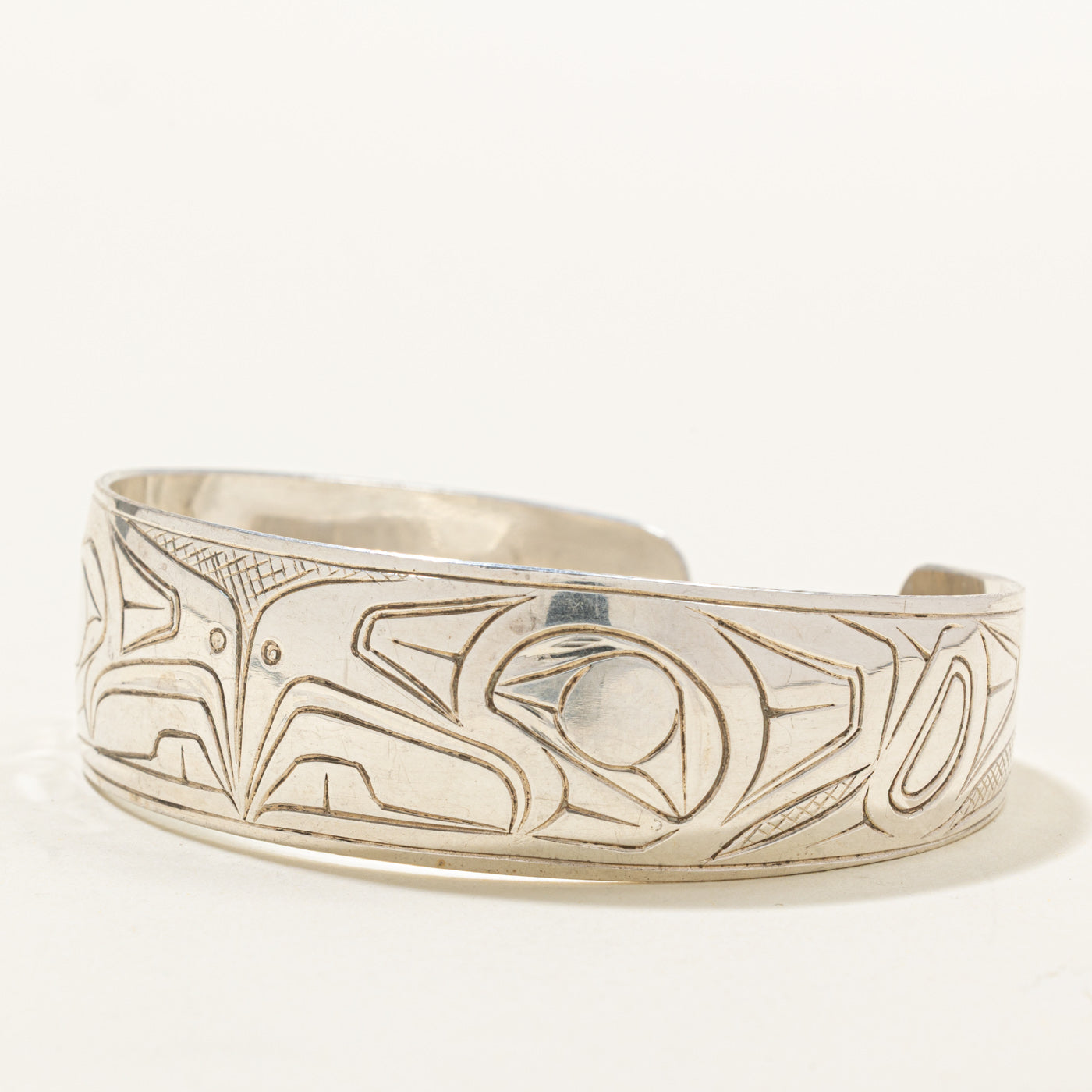Sterling Silver Indigenous Carved Eagle Split Design Cuff | 6.5"