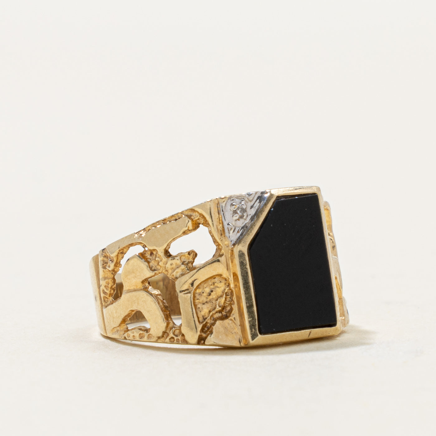 10k Onyx & Diamond Nuggety Signet Ring | 0.55ct, 0.002ctw | SZ 6.5