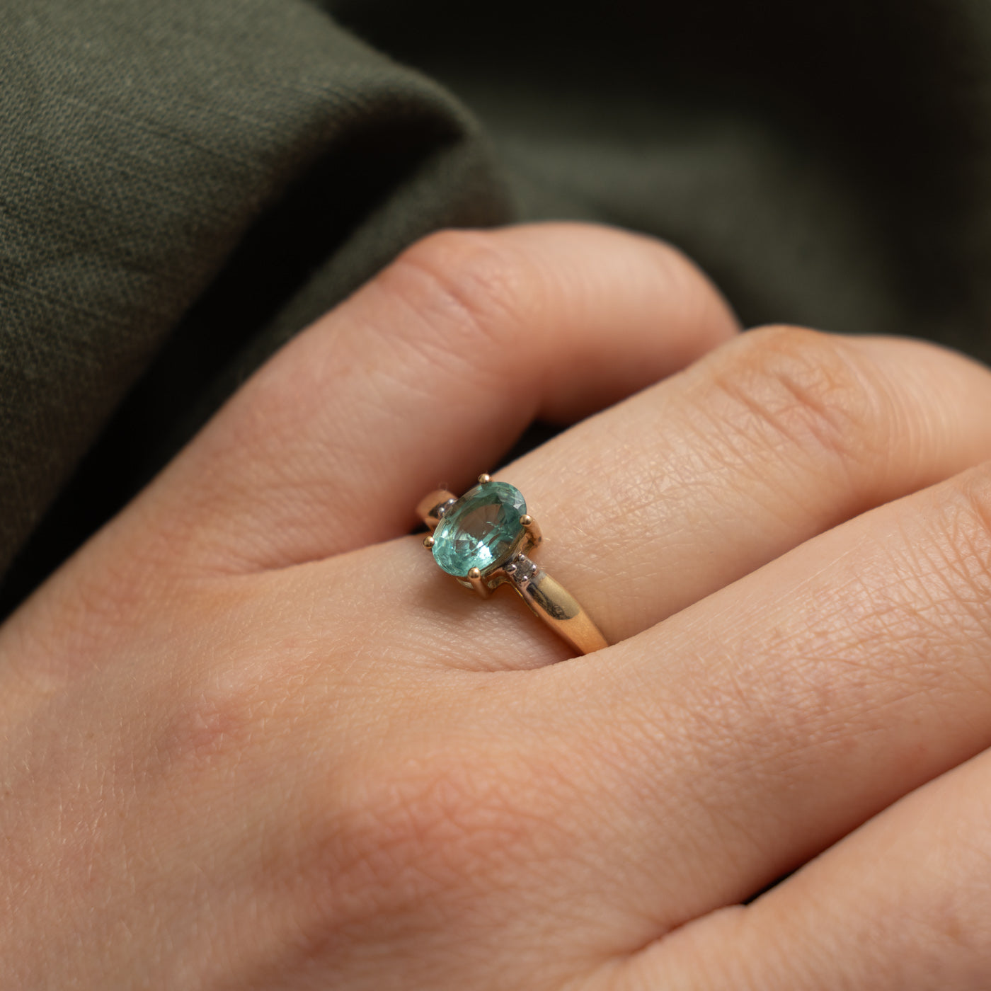 10k Oval Cut Aquamarine & Diamond Ring | 0.70ct, 0.02ctw | SZ 5