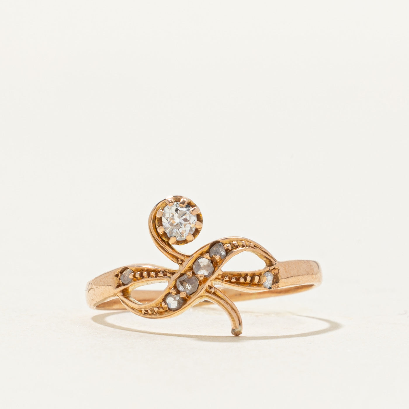 18k Old European & Rose Cut Diamond Swirl Ring | 0.12 ctw | SZ 6