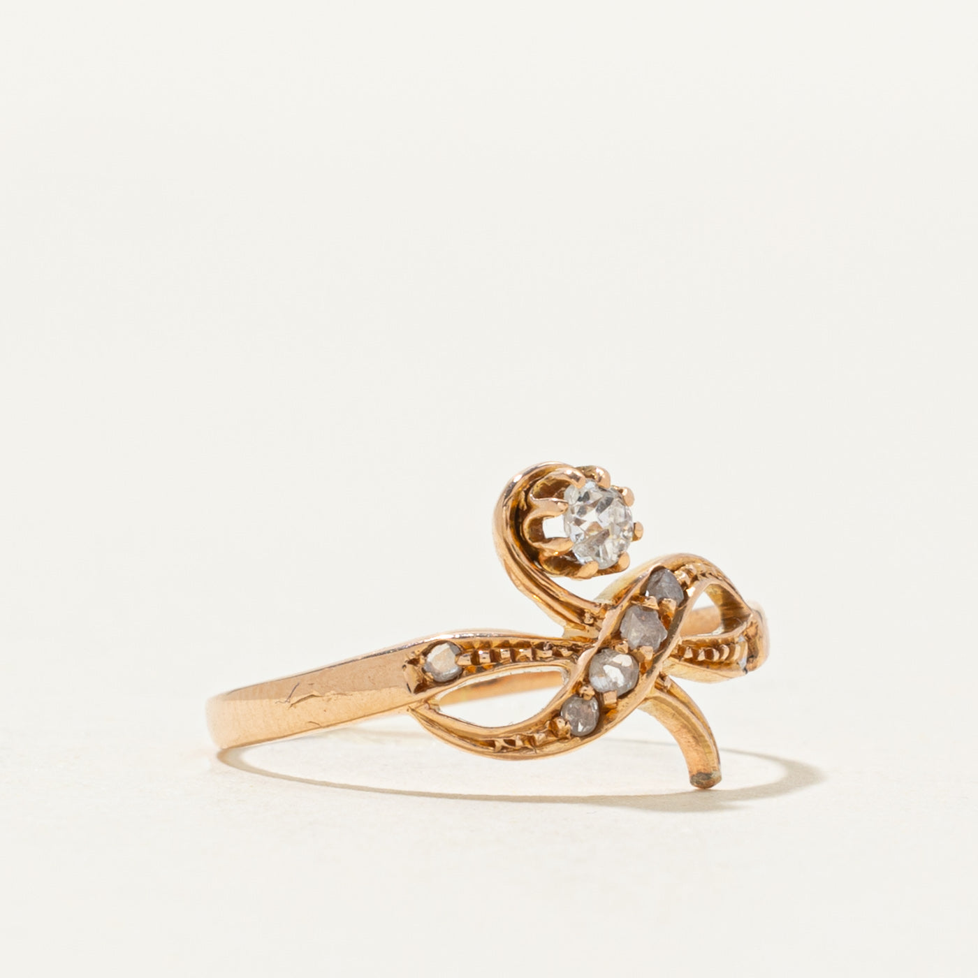 18k Old European & Rose Cut Diamond Swirl Ring | 0.12 ctw | SZ 6