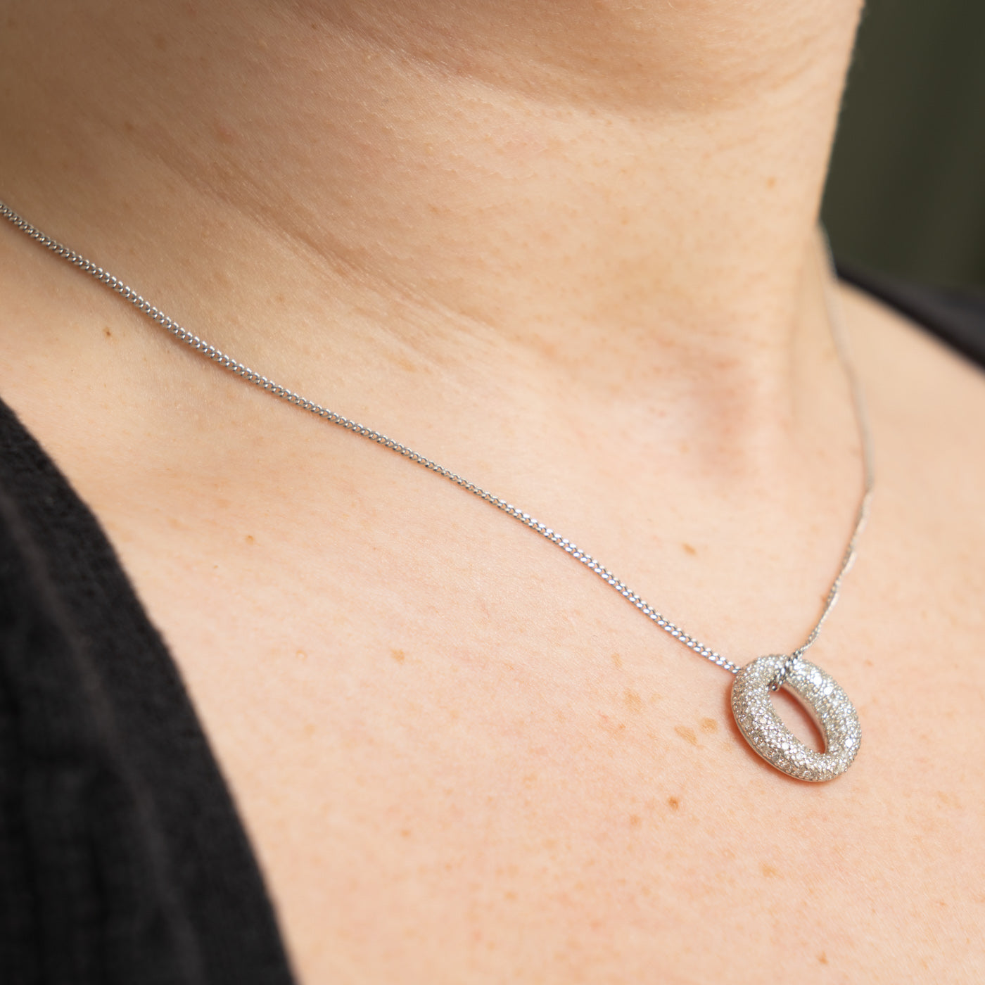 14k Pavé Set Diamond Oval Pendant | 0.48ctw