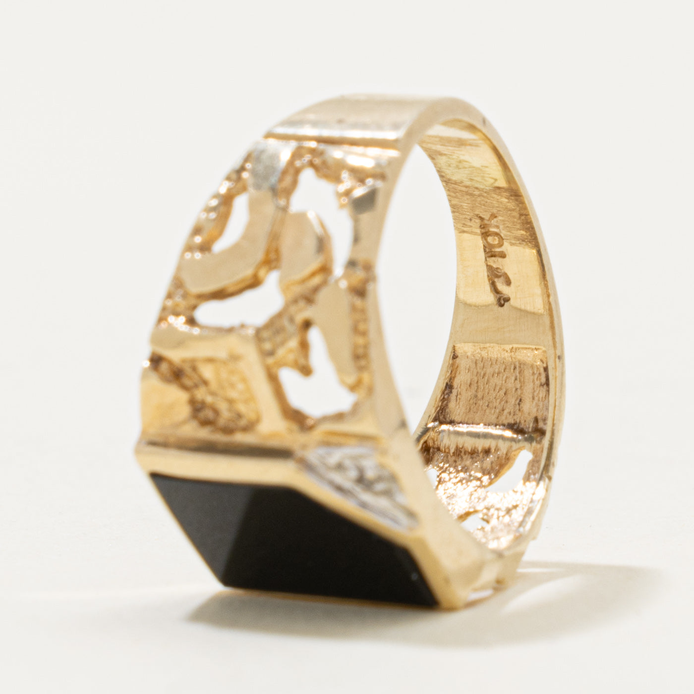 10k Onyx & Diamond Nuggety Signet Ring | 0.55ct, 0.002ctw | SZ 6.5