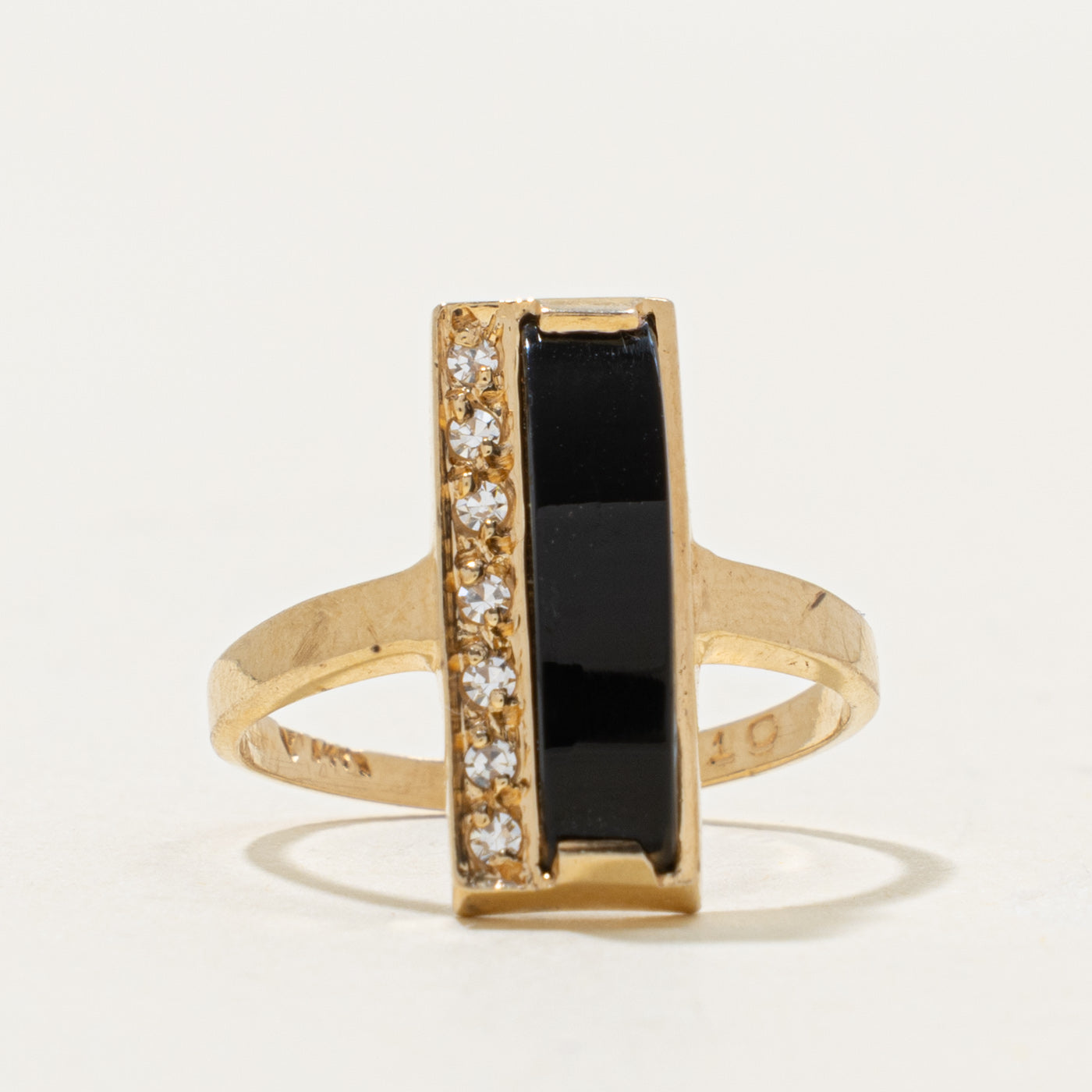 14k Onyx & Diamond Column Geometric Ring | 1.00ct, 0.03ctw | SZ 7
