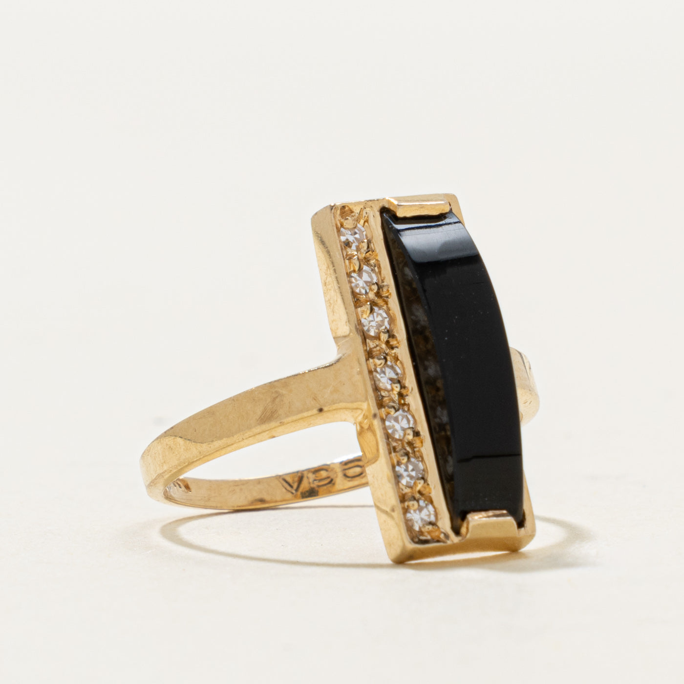 14k Onyx & Diamond Column Geometric Ring | 1.00ct, 0.03ctw | SZ 7