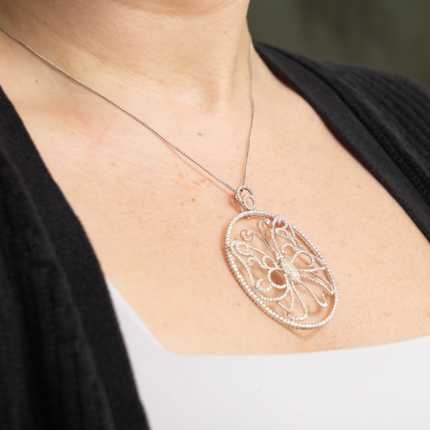 18k Diamond Butterfly Openwork Pendant | 2.30ctw