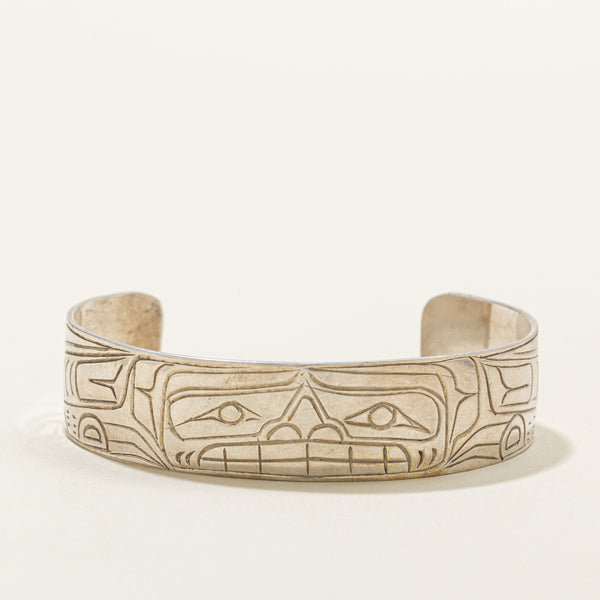 Sterling Silver Indigenous Carved Orca Cuff | 4.5