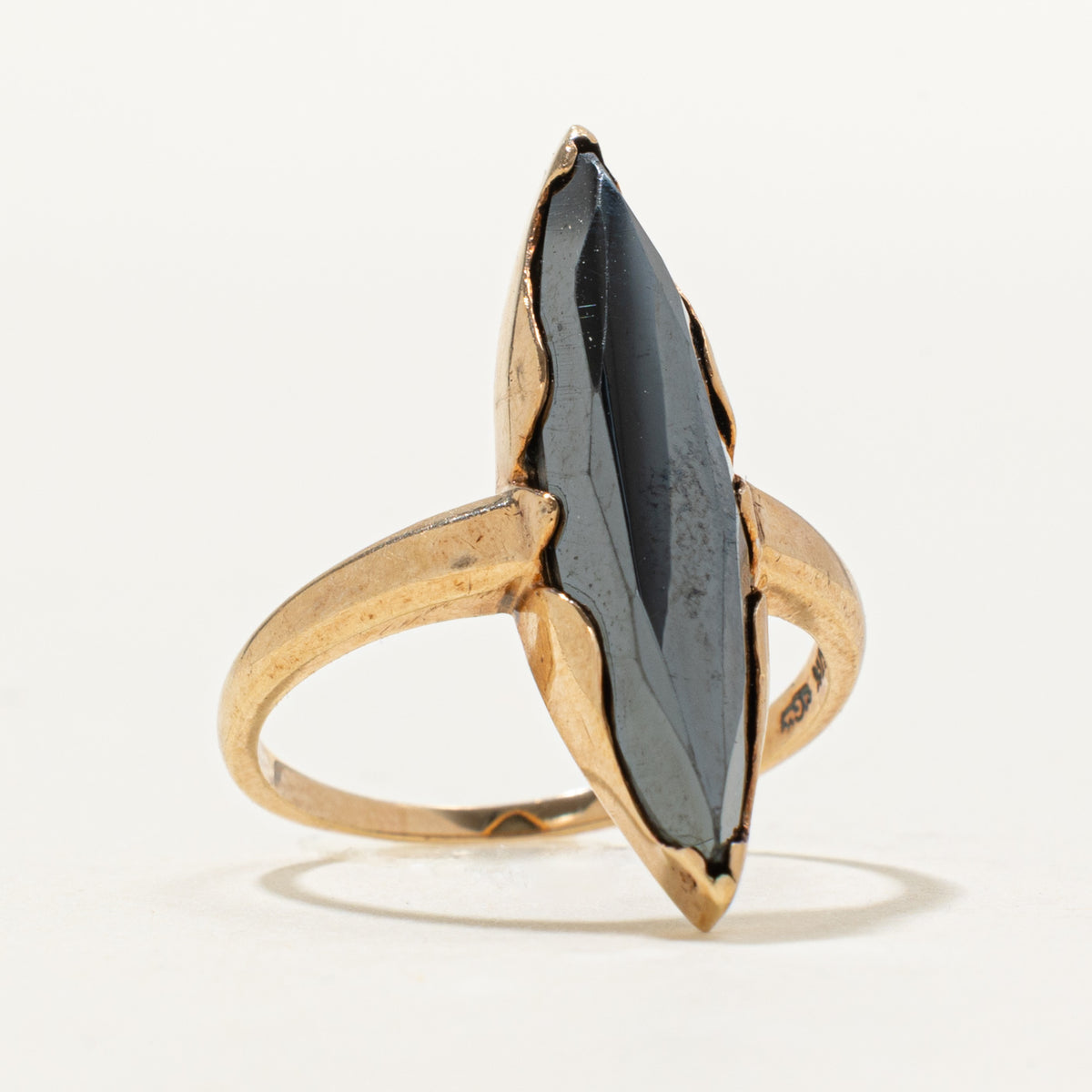10k Marquise Cut Hematite Navette Ring | 6.00ct | SZ 7.75