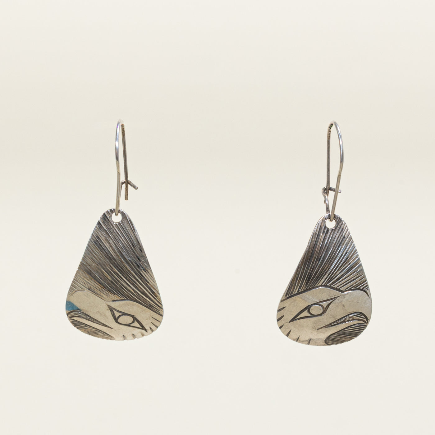 Sterling Silver Indigenous Carved Eagle Earrings