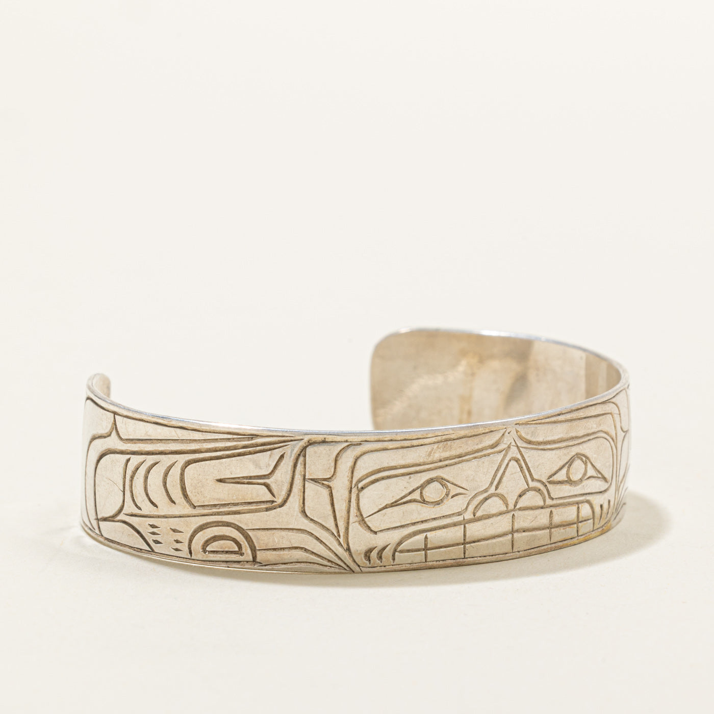 Sterling Silver Indigenous Carved Orca Cuff | 4.5"