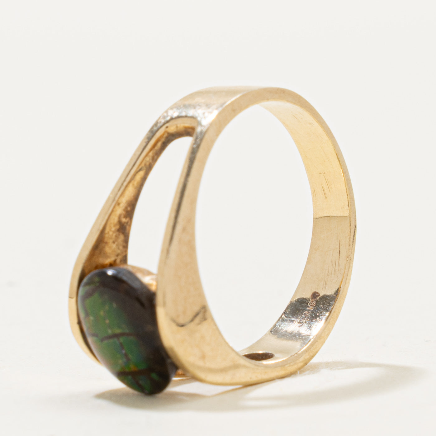 10k Solitaire Ammolite Open Shank Ring | 1.40ct | SZ 8