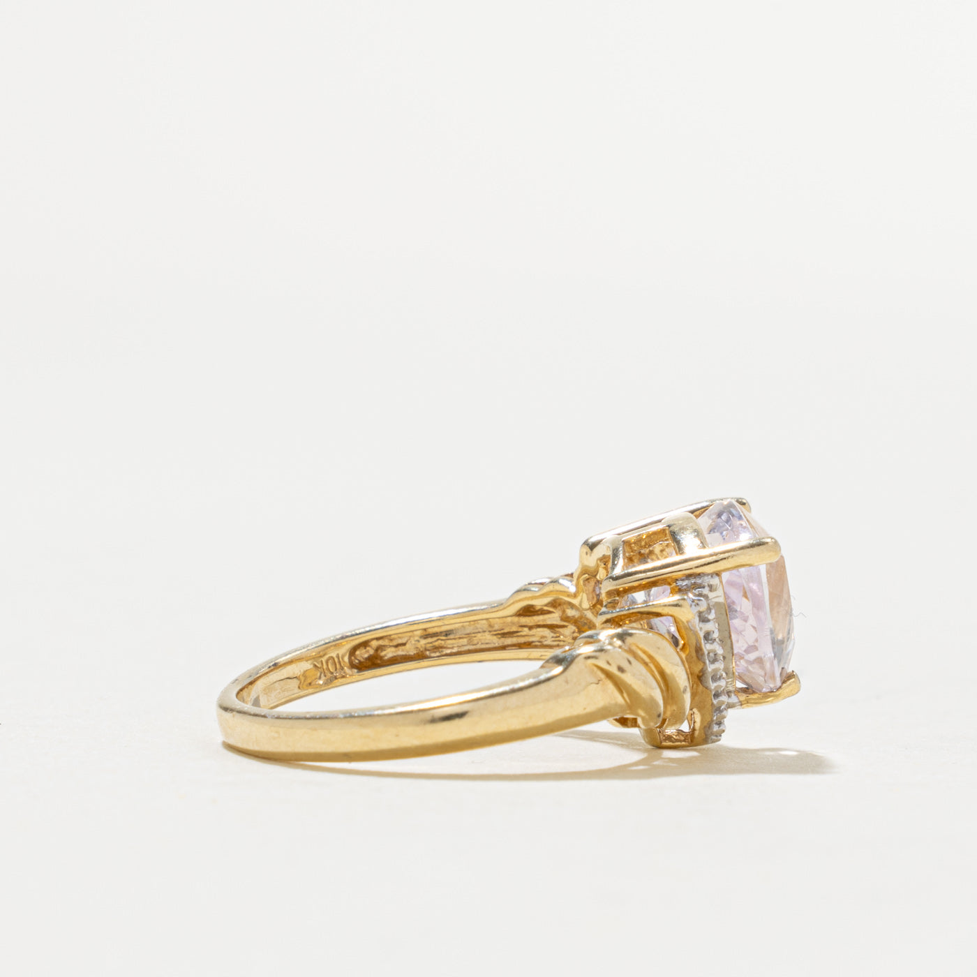 10k Trillion Cut Kunzite & Diamond Accented Ring | 2.20ct, 0.05ctw | SZ 7
