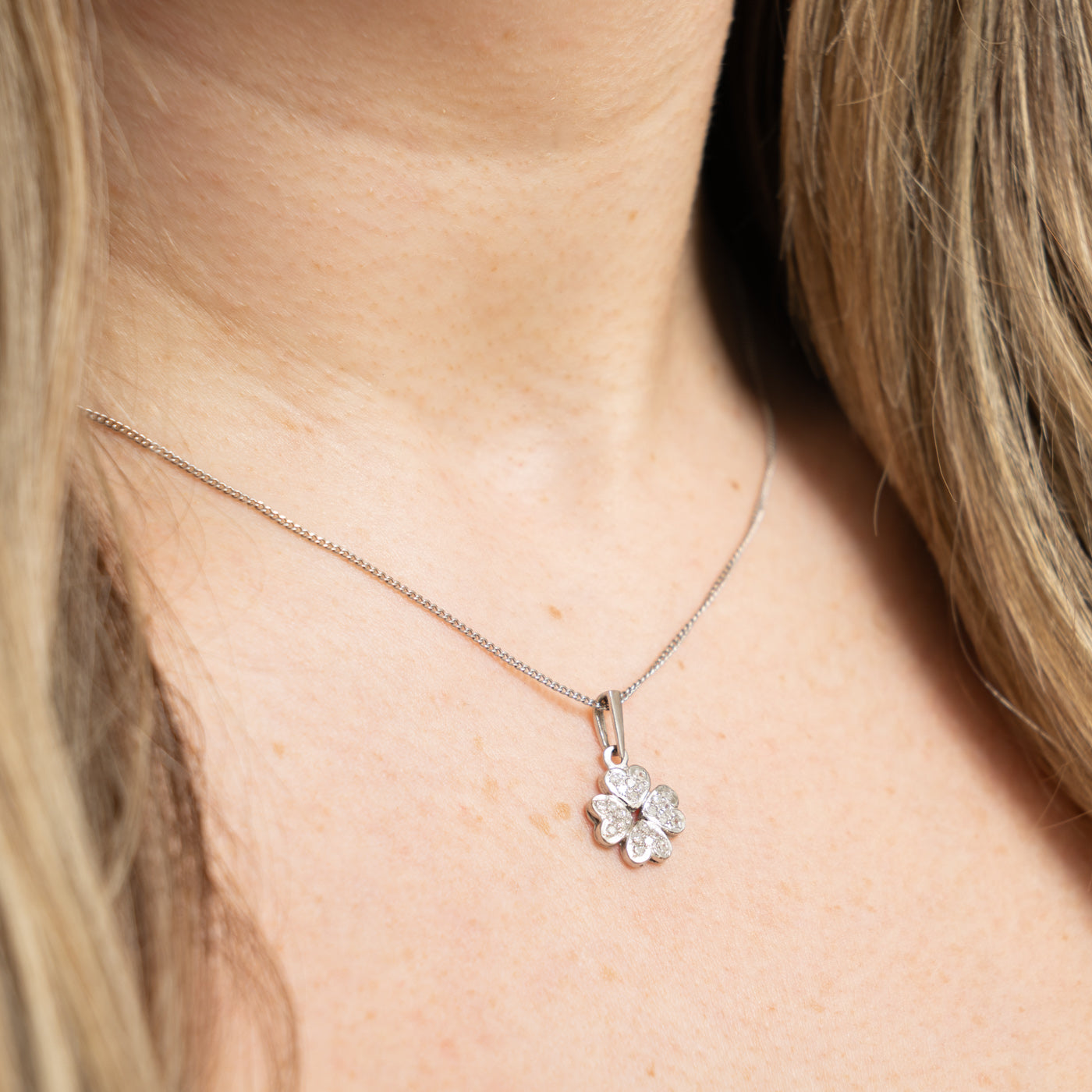 14k Diamond Cluster Clover Pendant | 0.12ctw