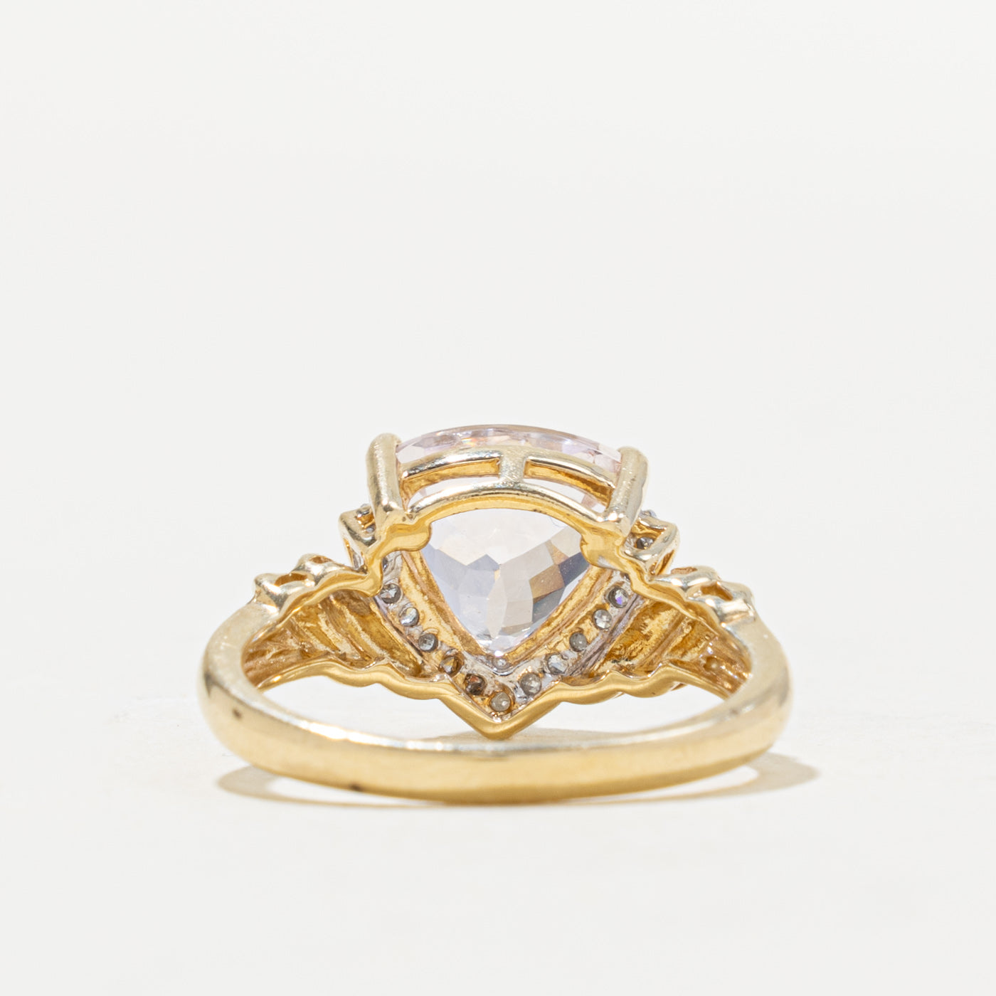 10k Trillion Cut Kunzite & Diamond Accented Ring | 2.20ct, 0.05ctw | SZ 7