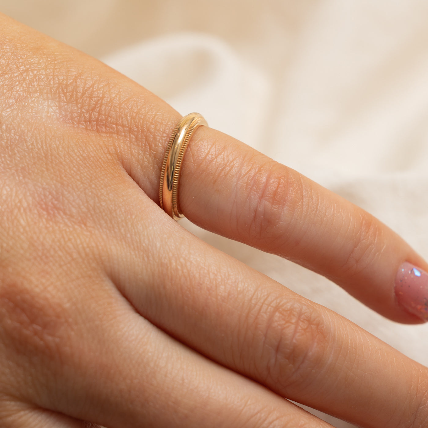 ‘Tiffany & Co’ 18k Tiffany Together Milgrain Band Ring | 3.2mm | SZ 4