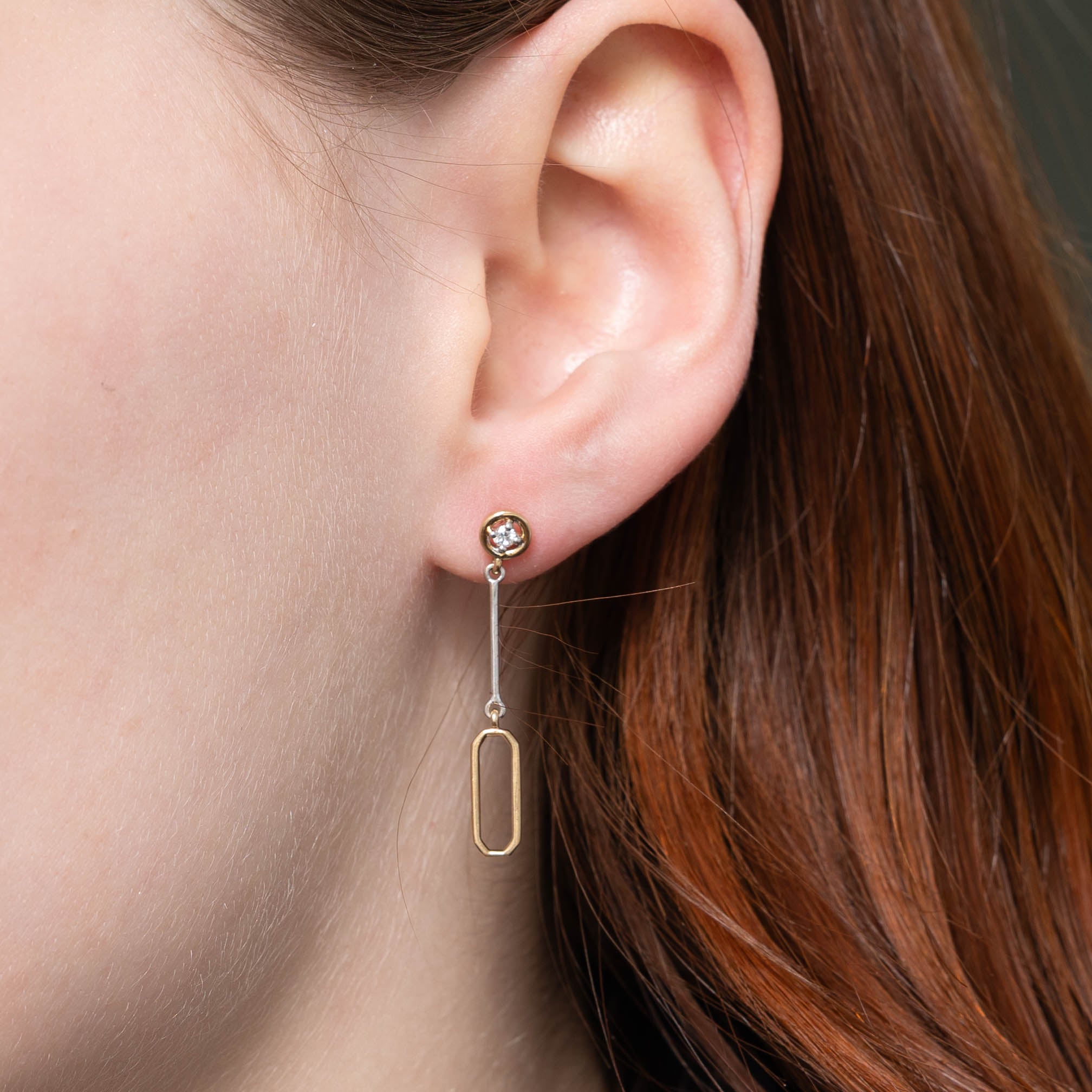 14k Round Brilliant Cut Diamond Oval Drop Earrings