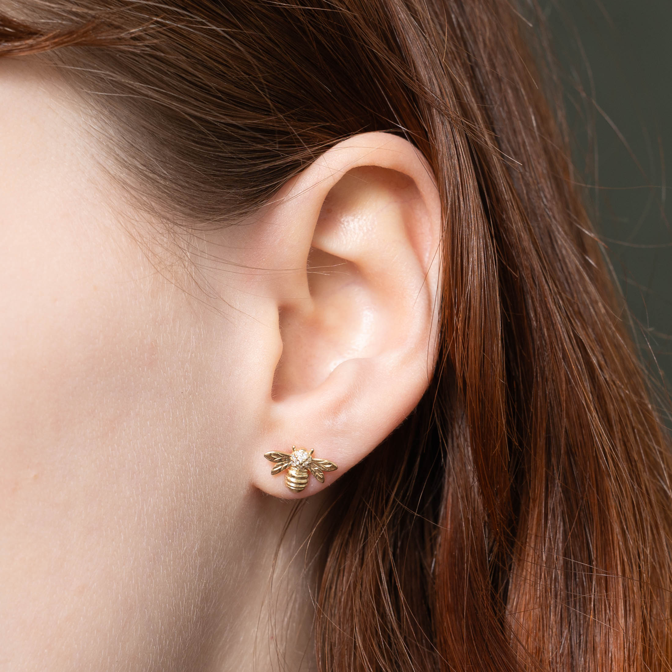 14k Diamond Bee Stud Earrings