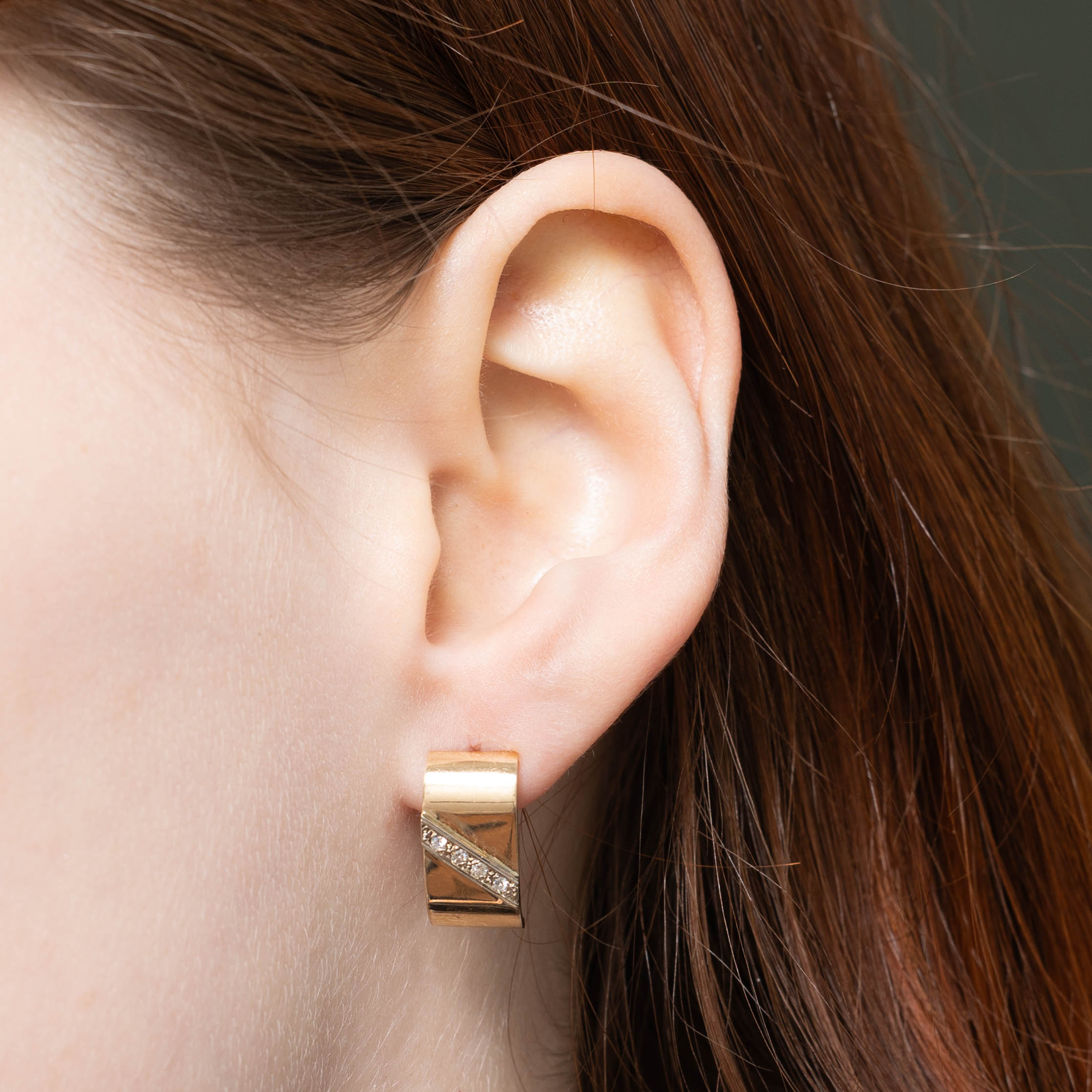 14k Diamond Wide Half Hoop Earrings
