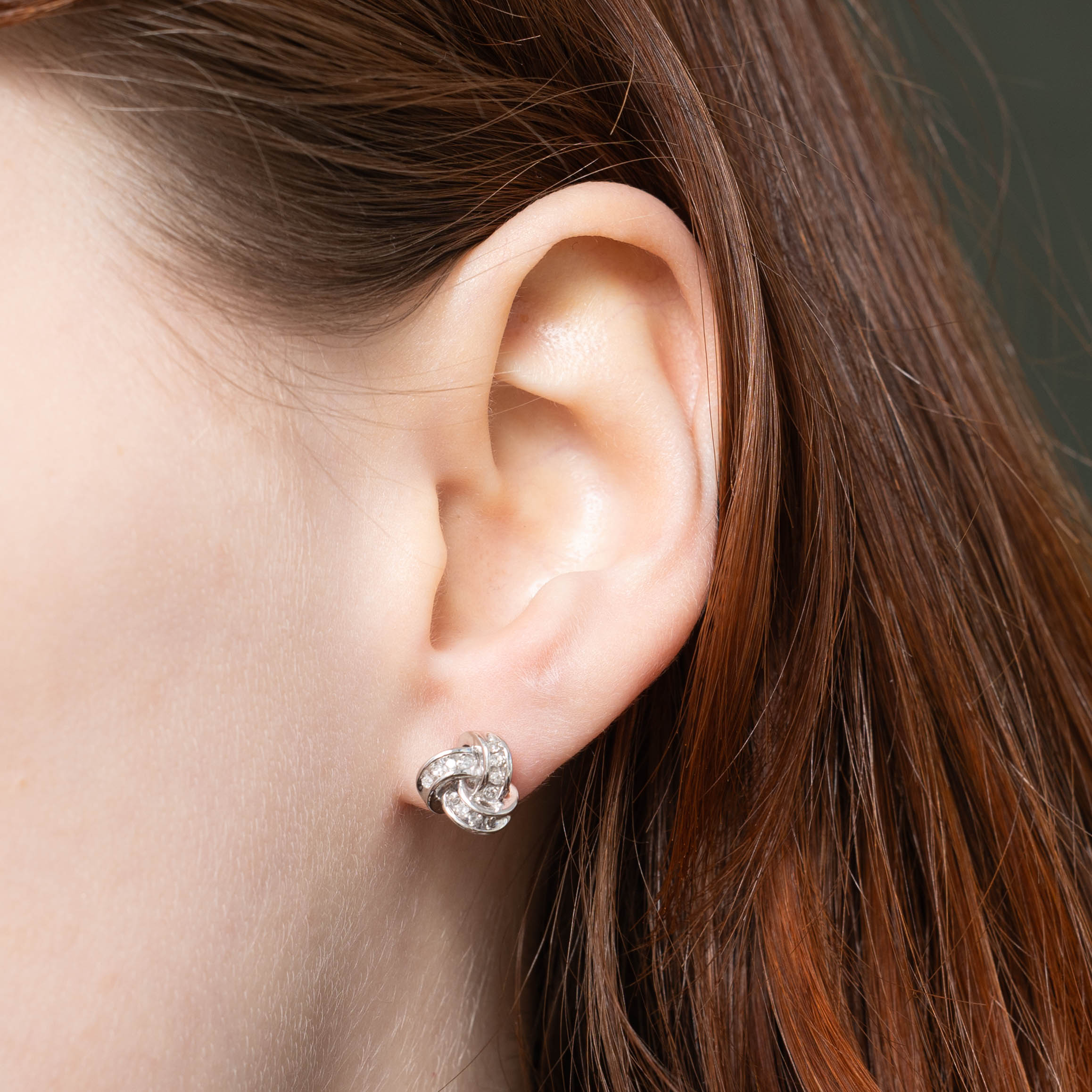 14k Channel Set Diamond Knot Stud Earrings