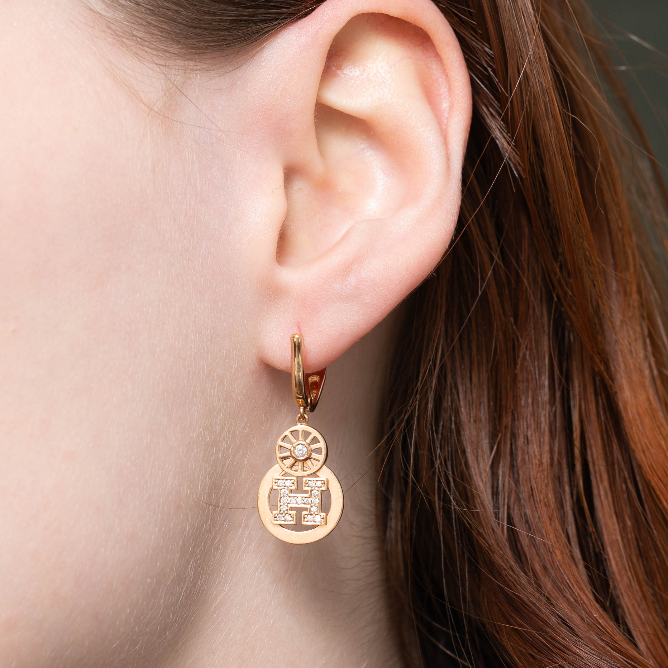 18k Diamond "H" Initial Drop Earrings