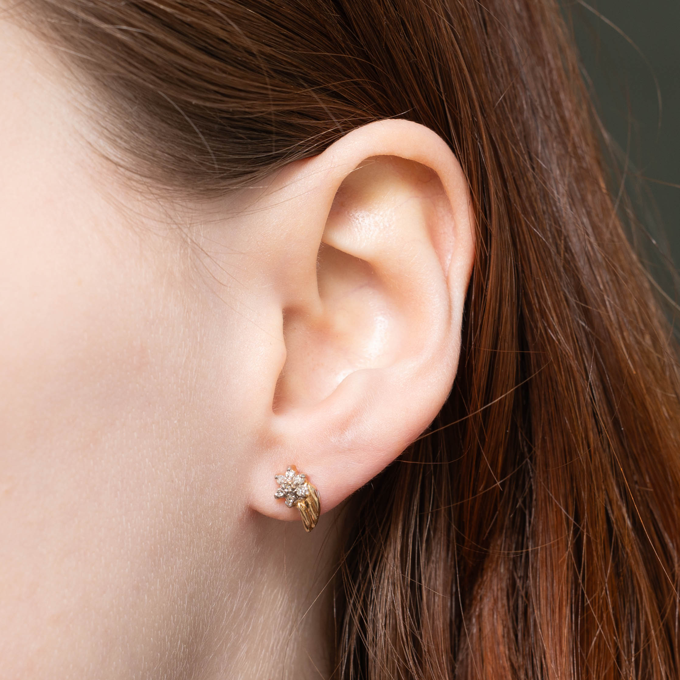 14k Diamond Floral Cluster Stud Earrings