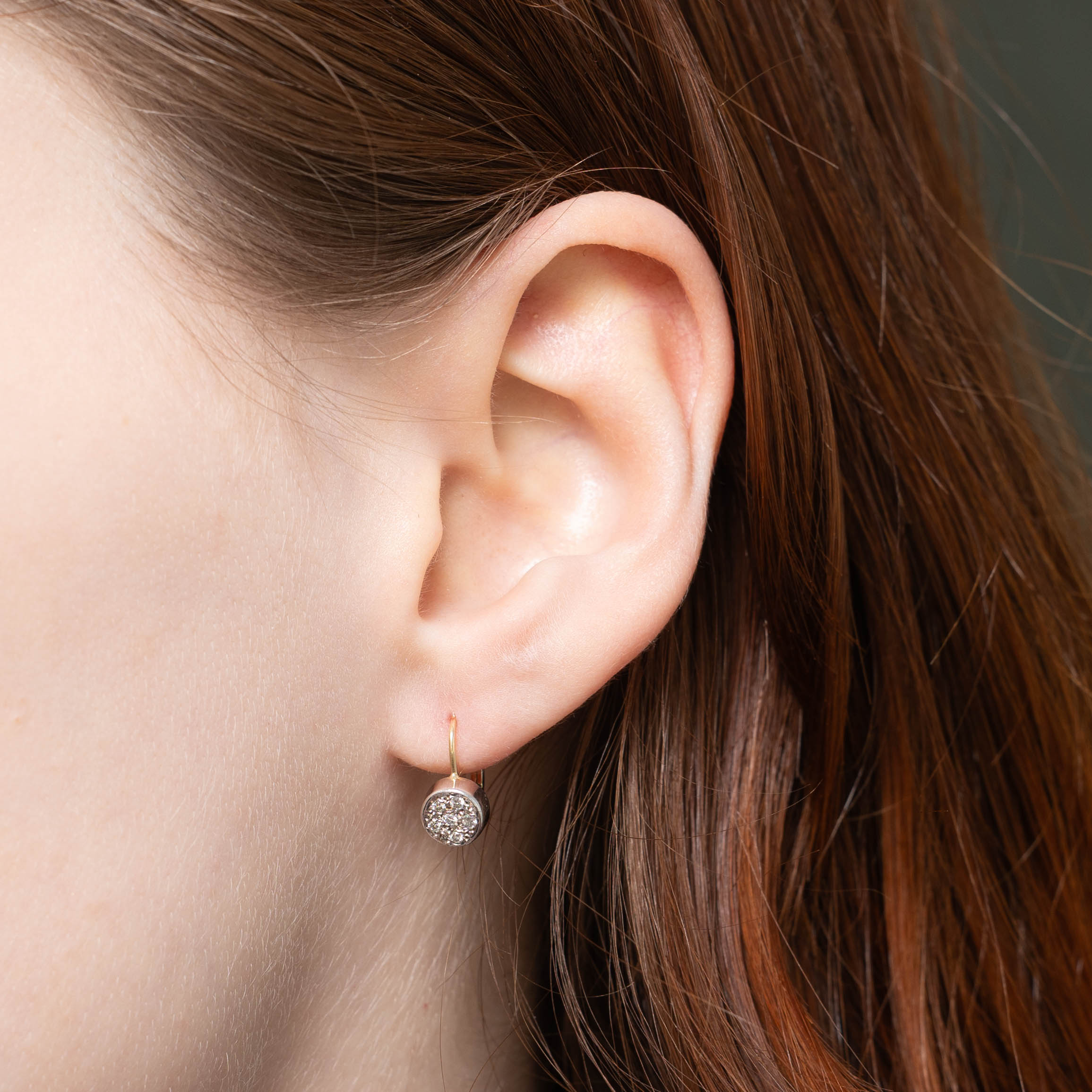 14k Diamond Circle Cluster Drop Earrings