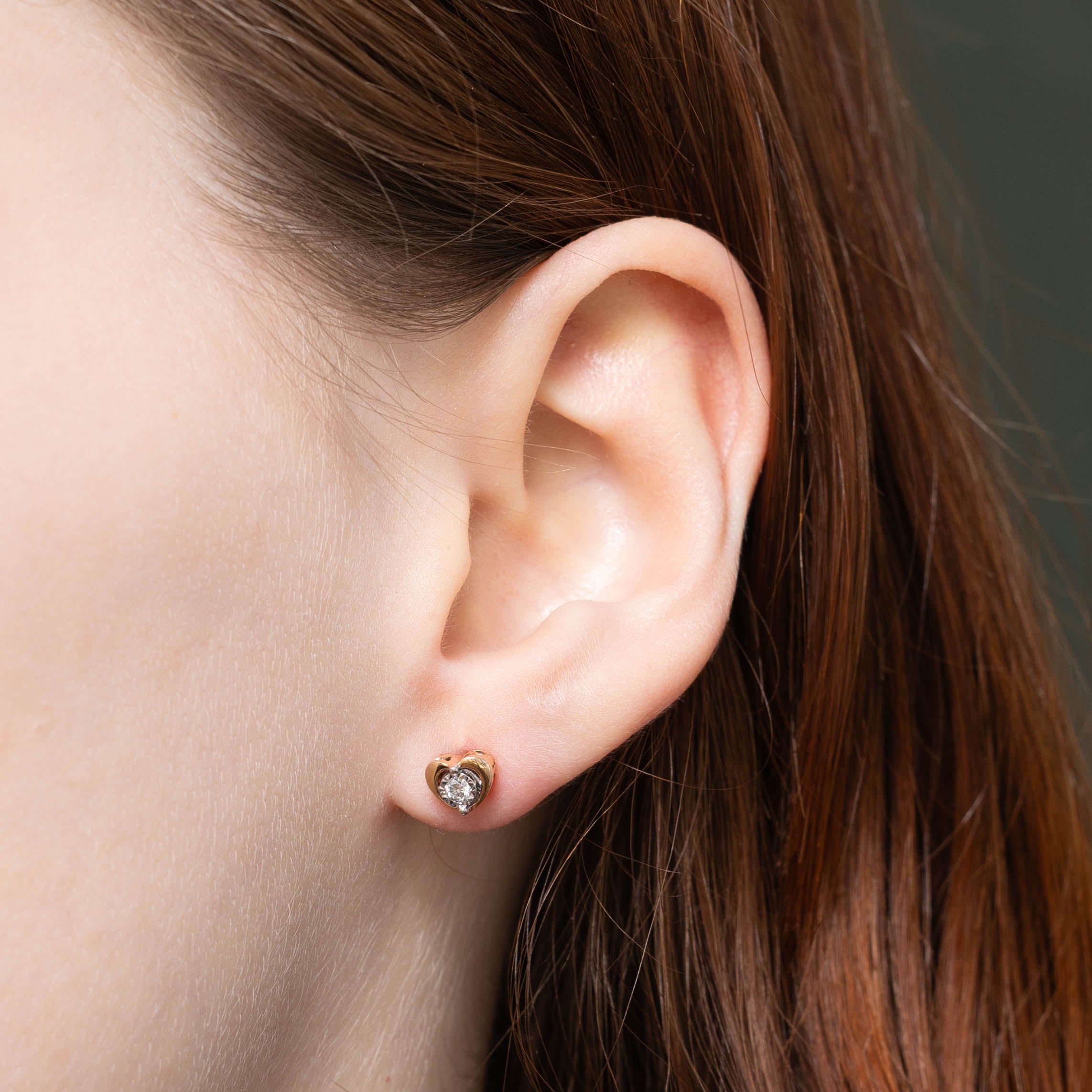 10k Illusion Set Diamond Heart Stud Earrings