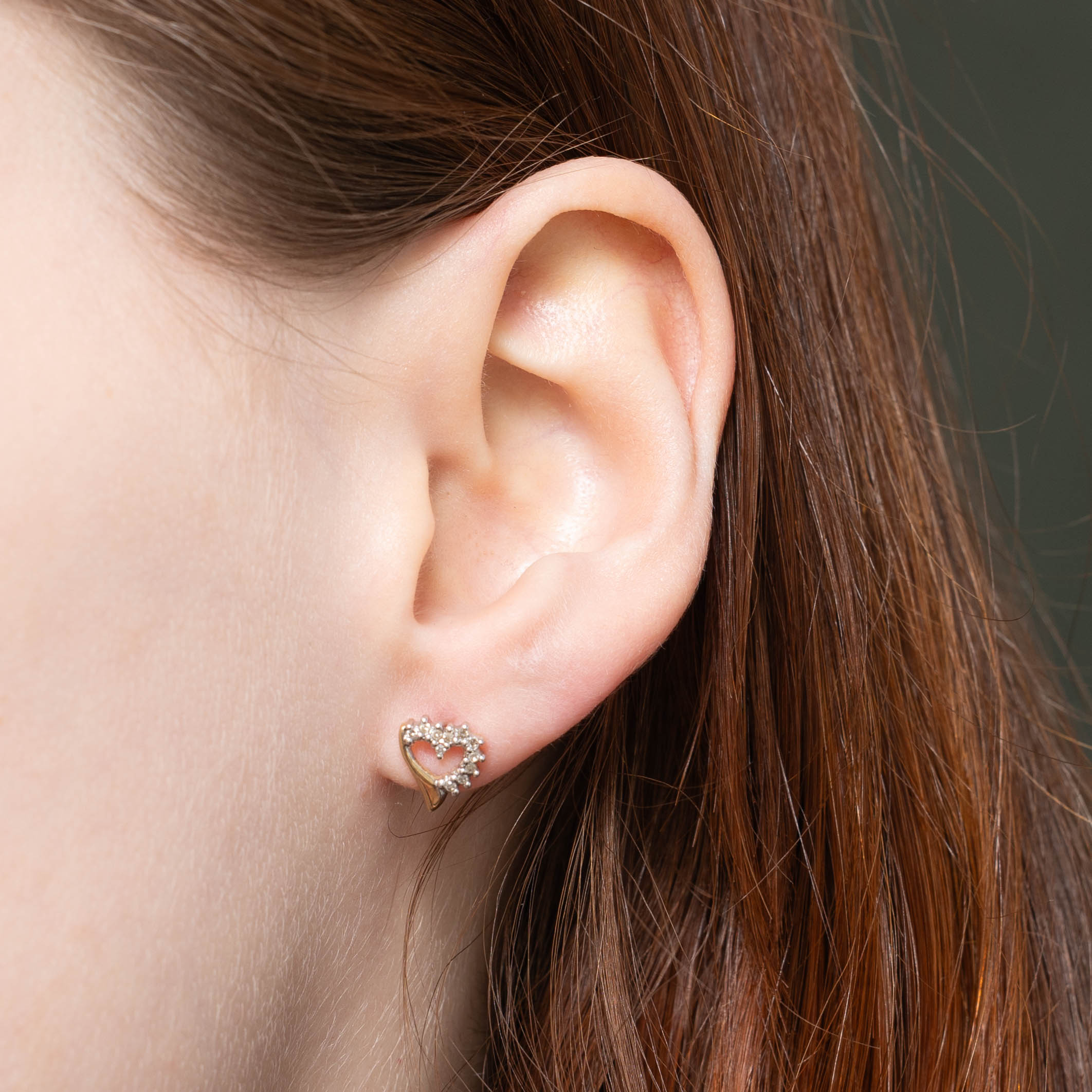 10k Diamond Petal Heart Stud Earrings