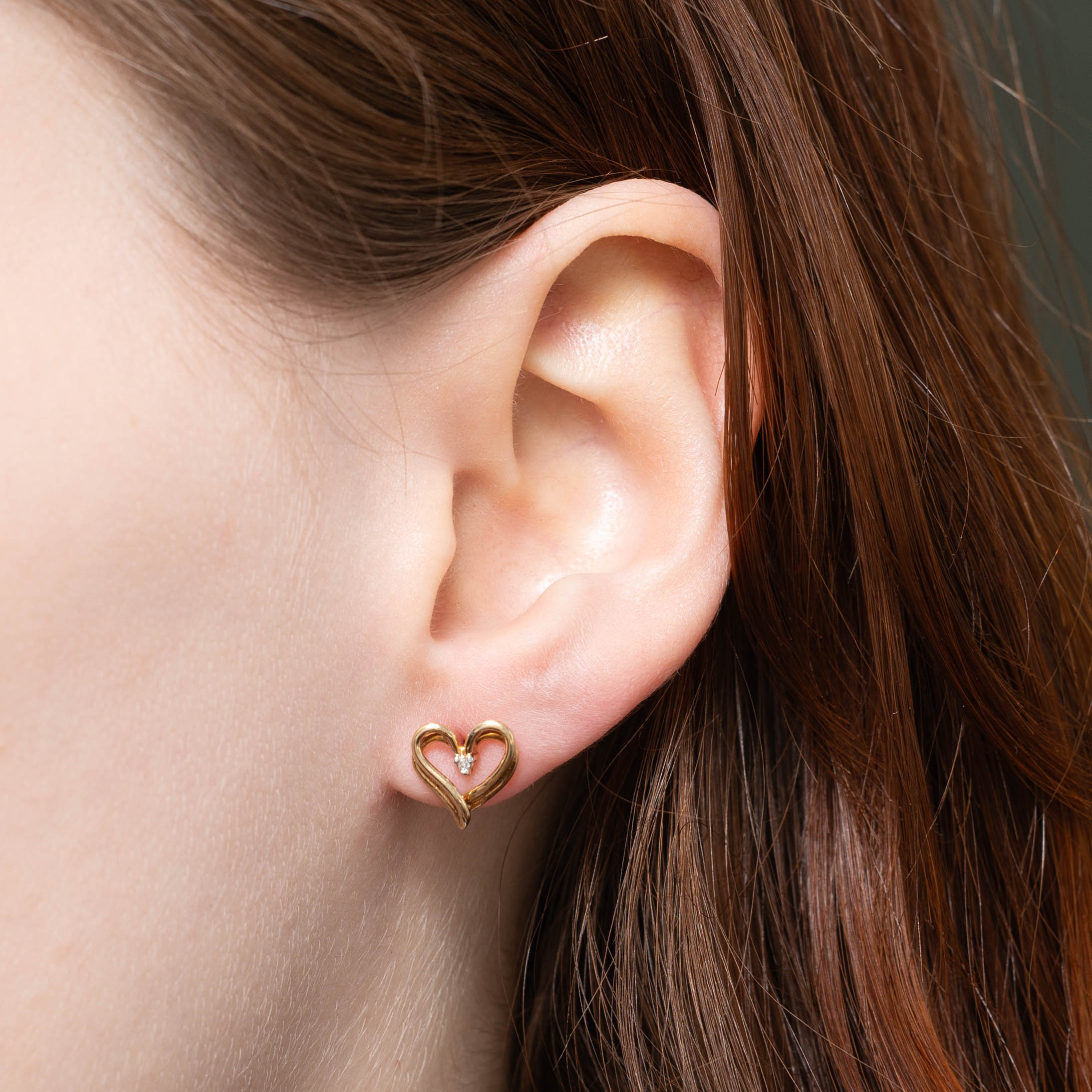 10k Diamond Heart Stud Earrings