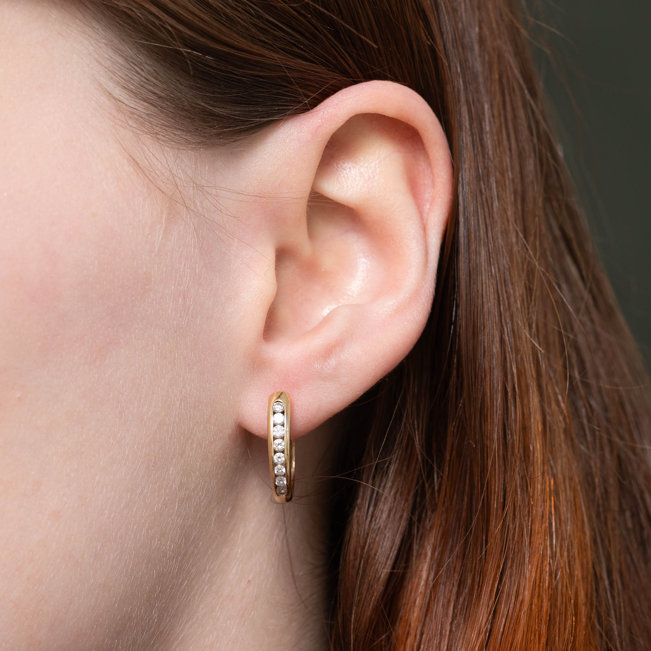 14k Channel Set Diamond Hoop Earrings
