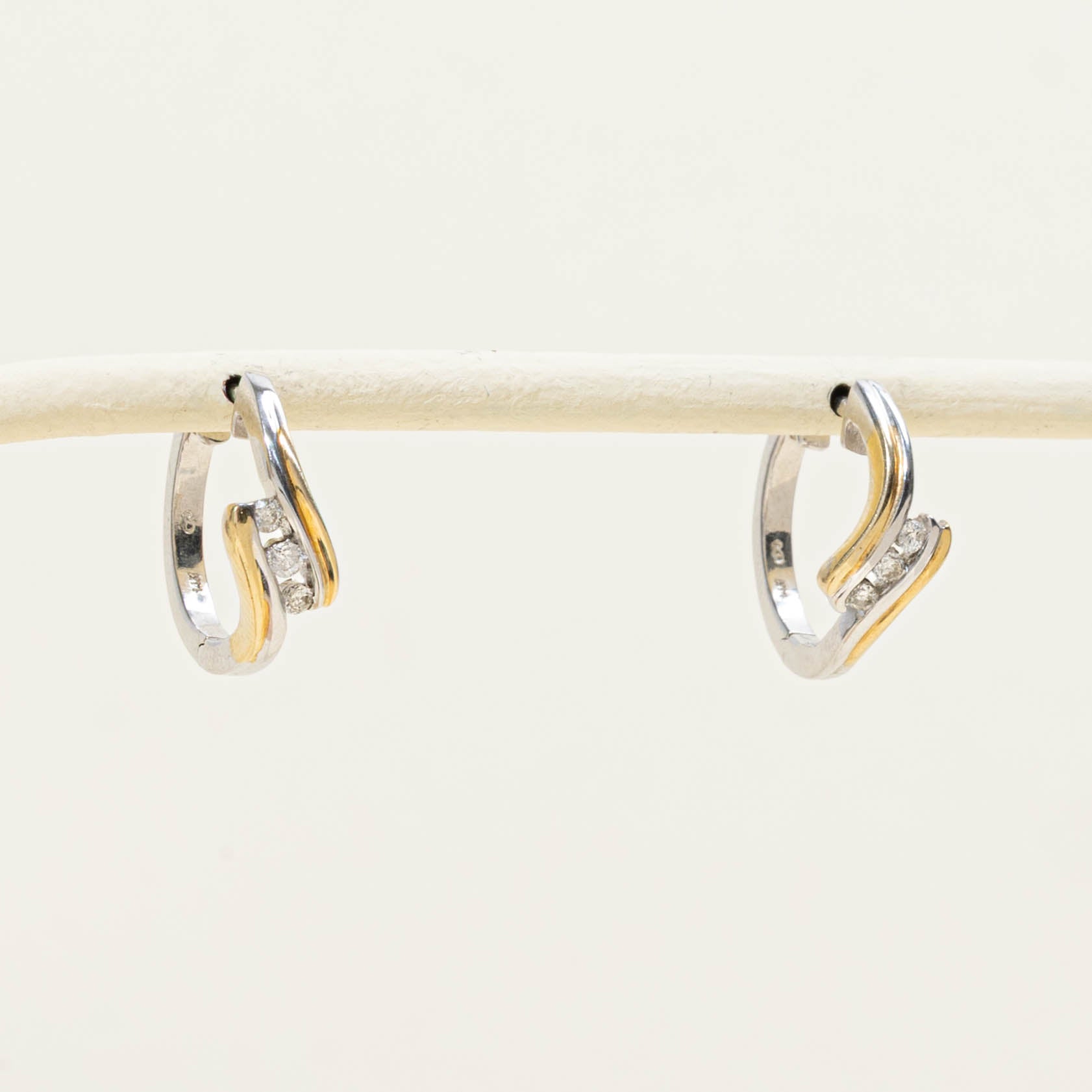 14k Two-Tone Diamond Bypass Hoop Earrings