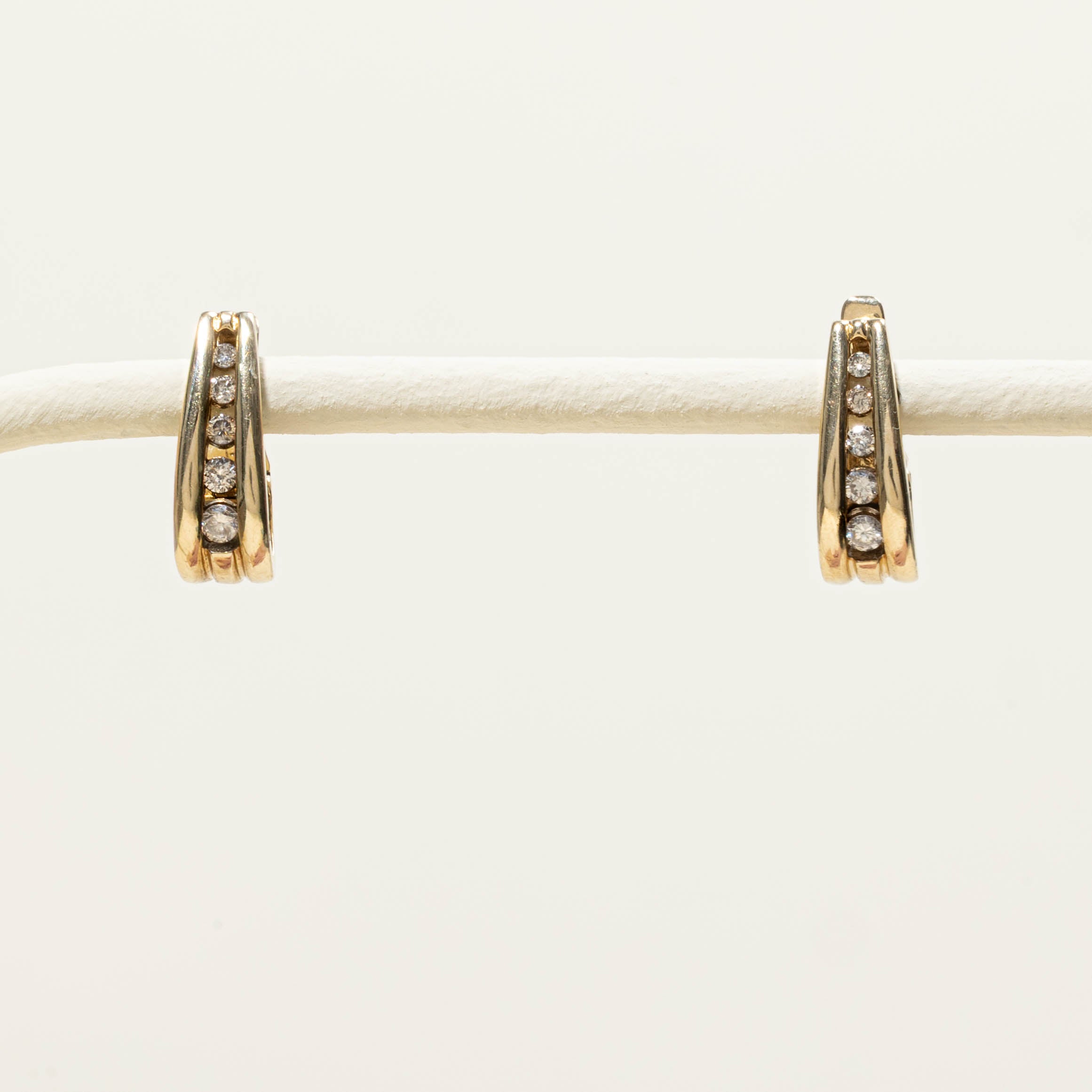 14k Channel Set Diamond Hoop Earrings